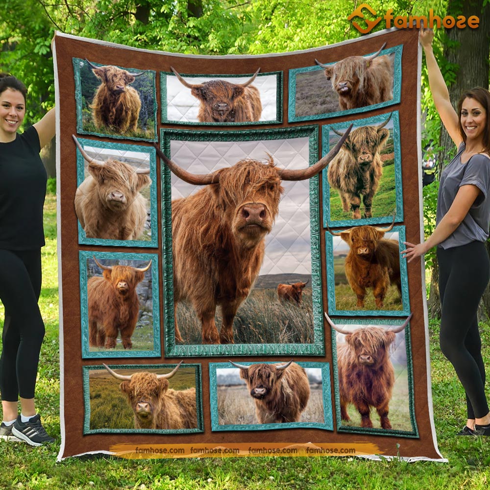 Cow Blanket, Strong Highland Cow In The Field Cow Fleece Blanket - Sherpa Blanket Gift For Cow Lover