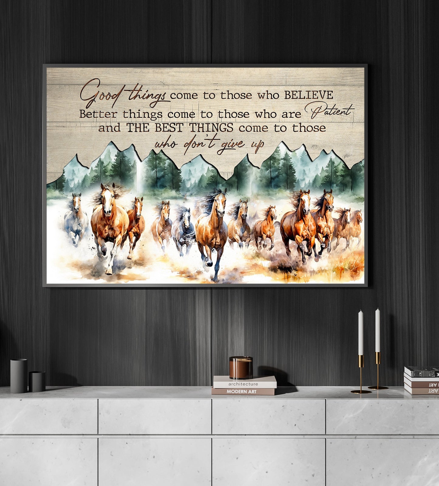 Good Things Come To Those Who Believe, Motivational Canvas Painting, Inspirational Quotes Wall Art Decor, Poster Gift For Horse Lovers