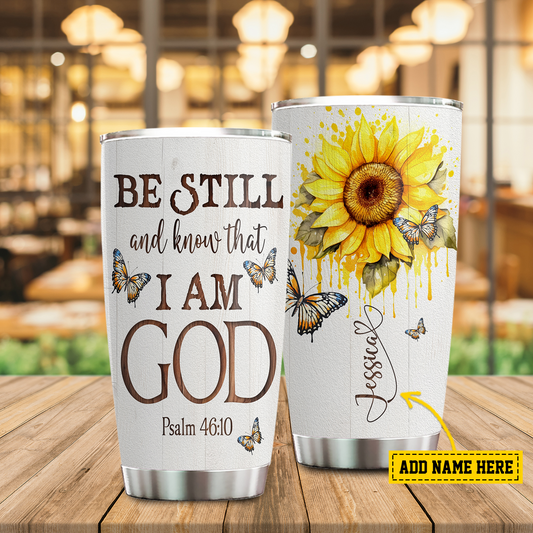 Personalized Butterfly Tumbler, Be Still And Know That I Am God, Sunflower Butterfly Stainless Steel Tumbler, Tumbler Gifts For Butterfly Lovers