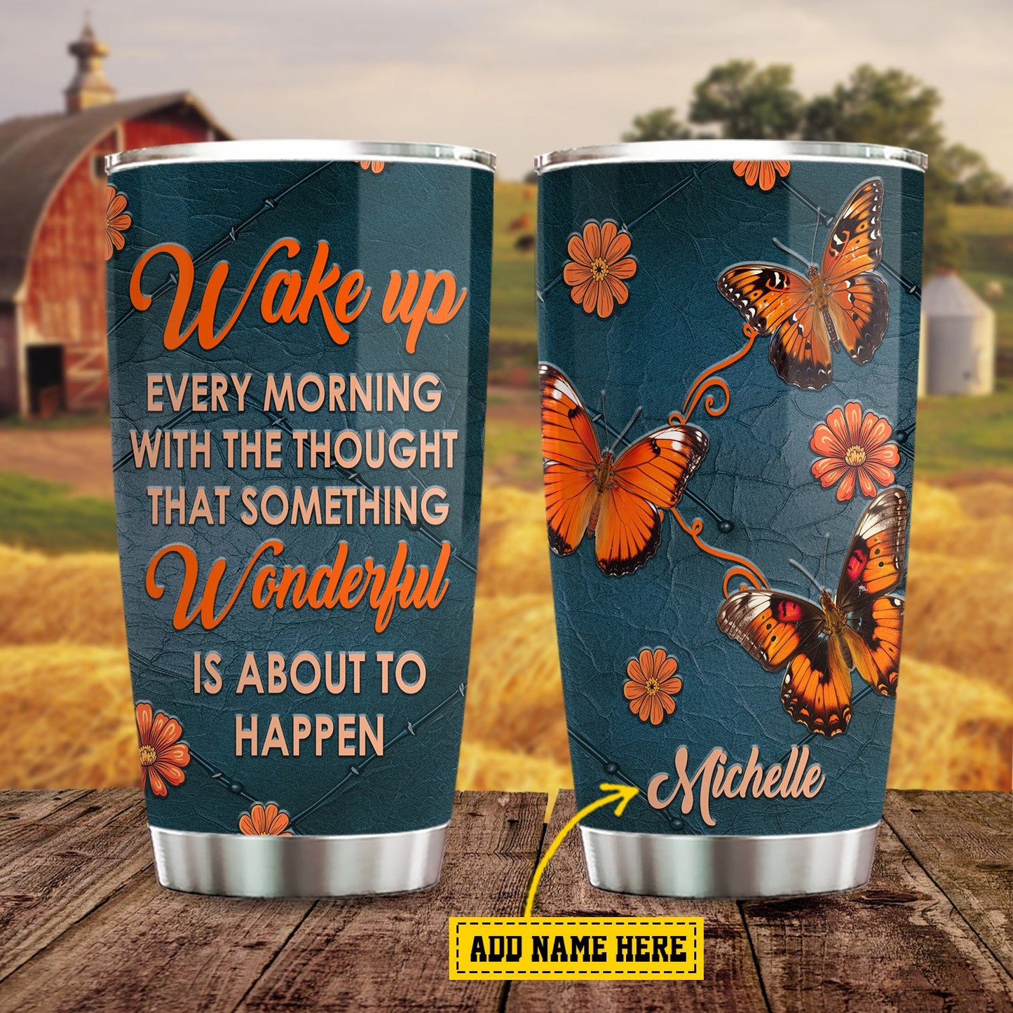 Personalized Butterfly Tumbler, Wake Up Every Morning With The Thought, Sunflower Butterfly Stainless Steel Tumbler, Tumbler Gifts For Butterfly Lovers