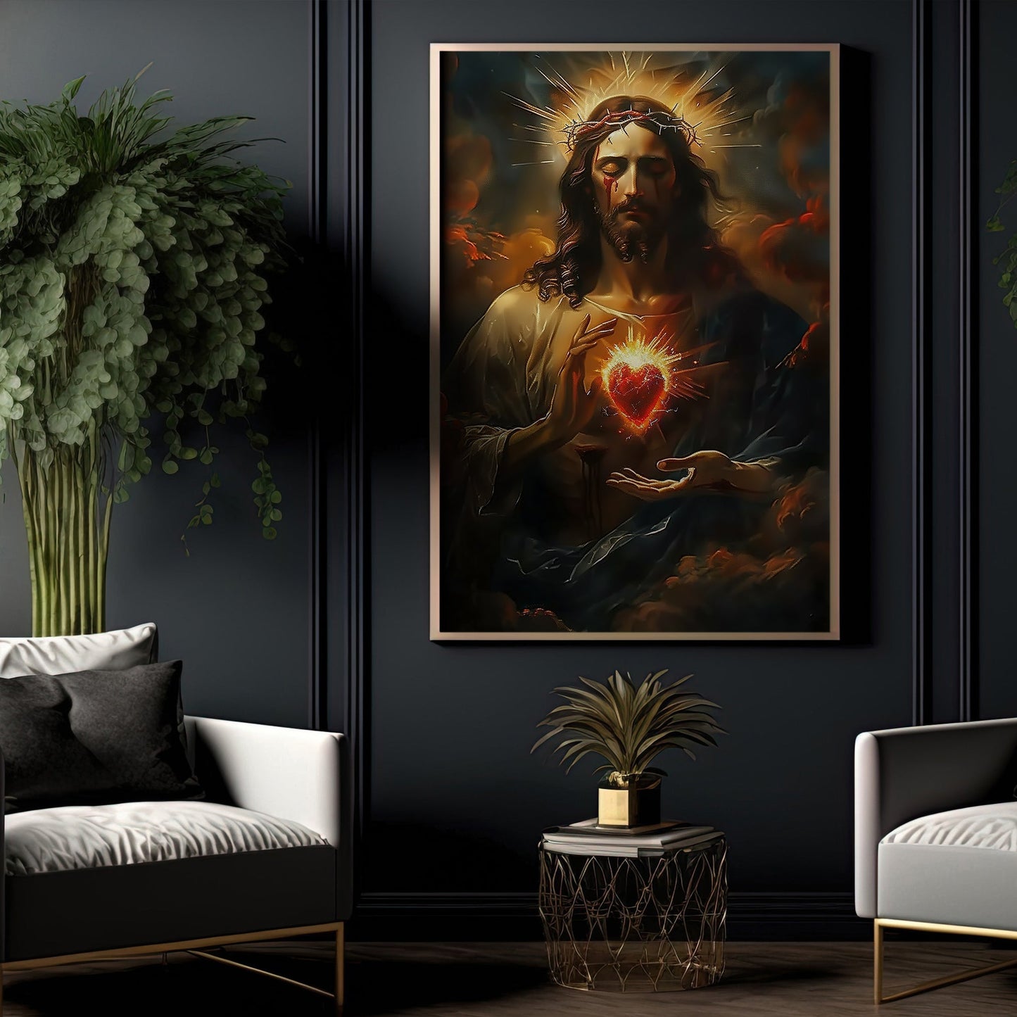 Abstract Heart of Devotion, Jesus Canvas Painting, God Wall Art Decor, Poster Gift For Christian Lovers