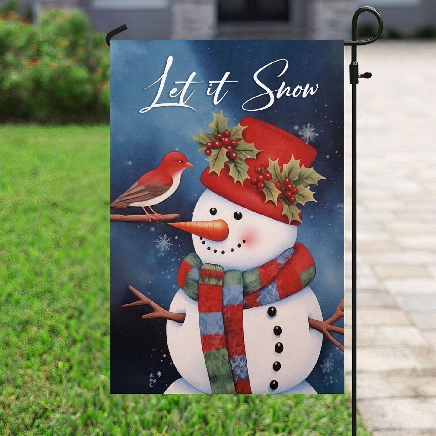 Let It Snow, Snowman Xmas Garden Flag & House Flag, Christmas Flag Gift For Snowman Lovers