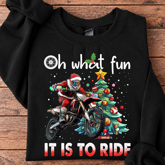 Santa Dirt Bike Christmas Sweatshirt, Oh What Fun It Is To Ride Sports Crewneck Sweatshirt Gift For Dirt Bike Lovers