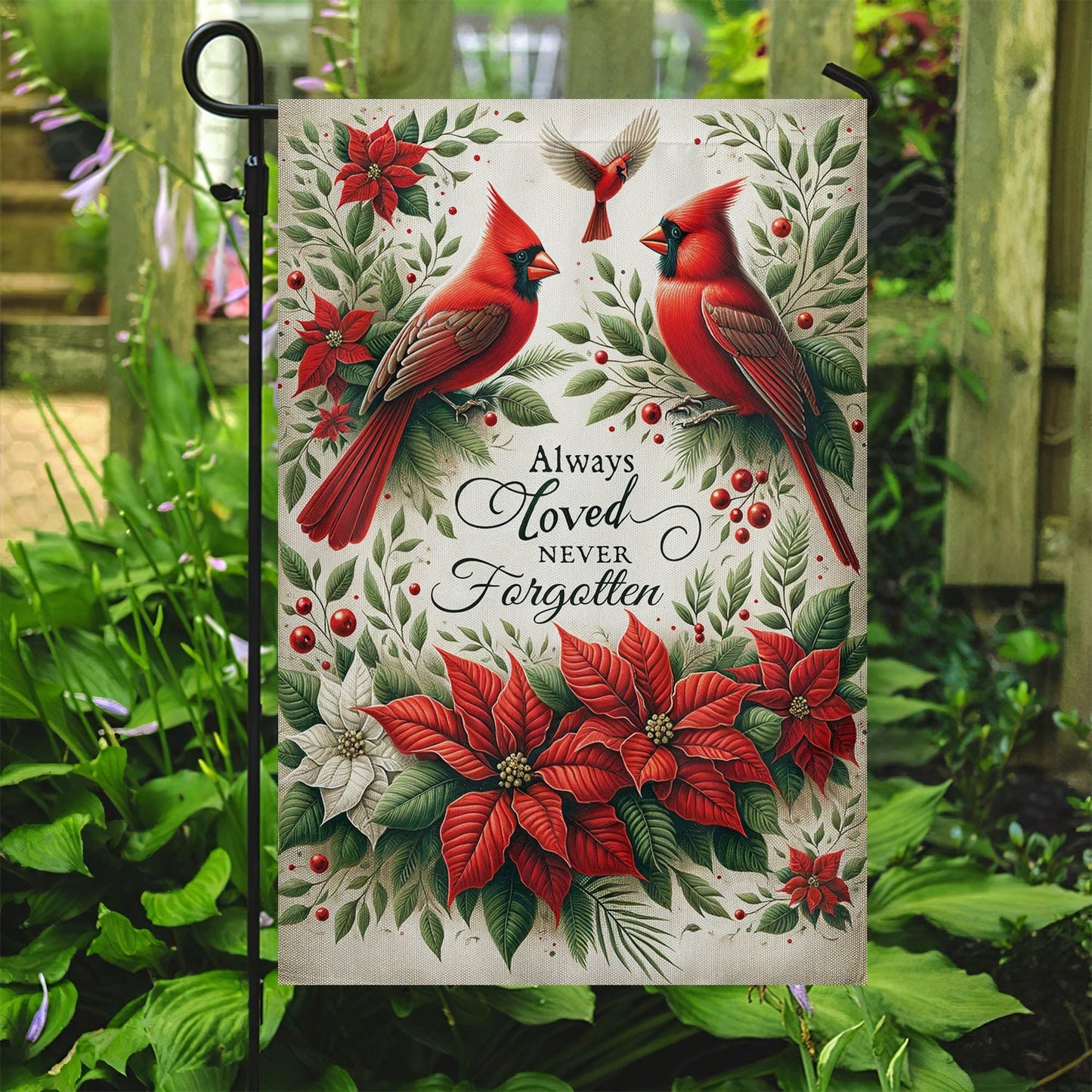 Always Loved Never Forgotten, Cardinal Memorial Garden Flag & House Flag Gift, Loving Memory Outdoor Decoration Gift