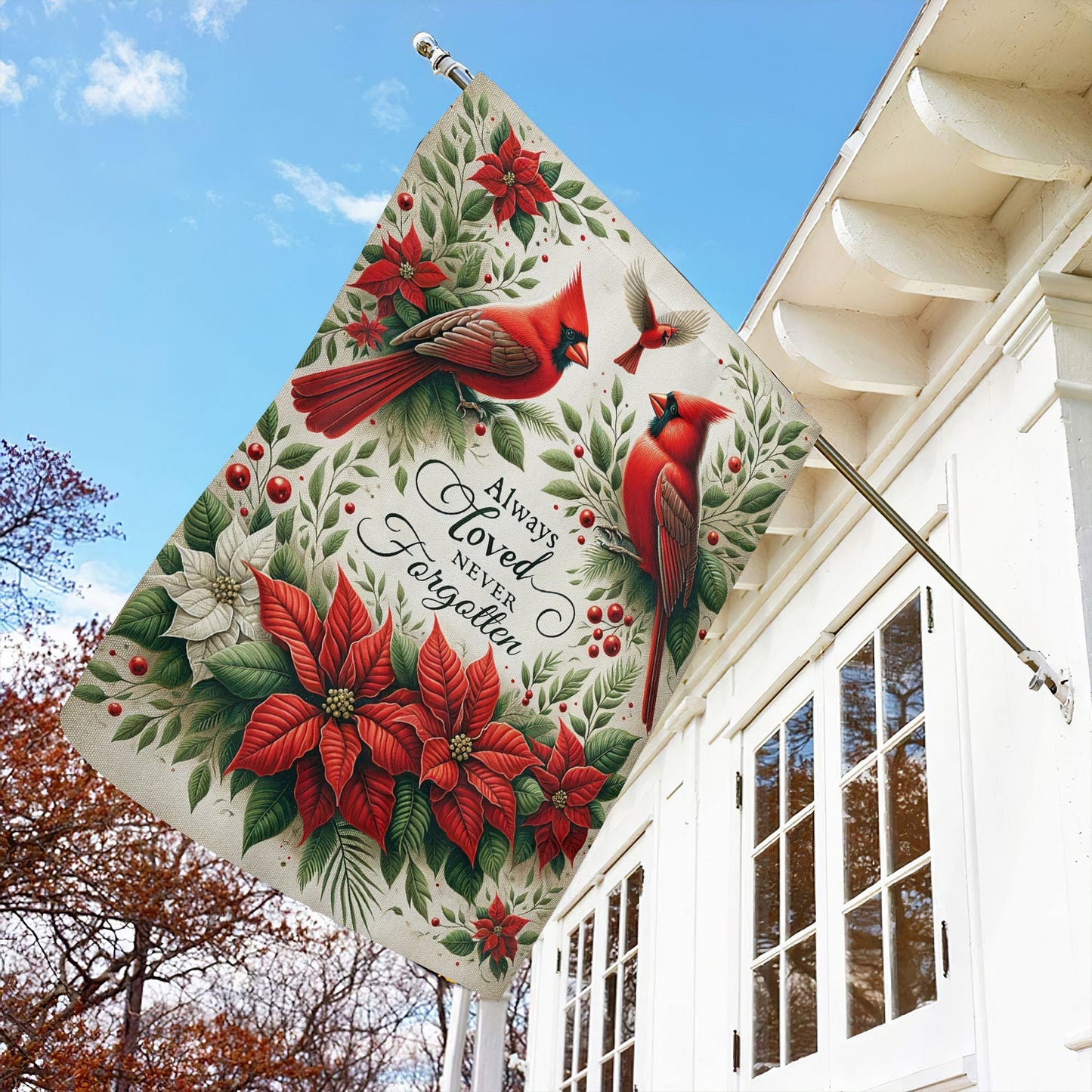 Always Loved Never Forgotten, Cardinal Memorial Garden Flag & House Flag Gift, Loving Memory Outdoor Decoration Gift