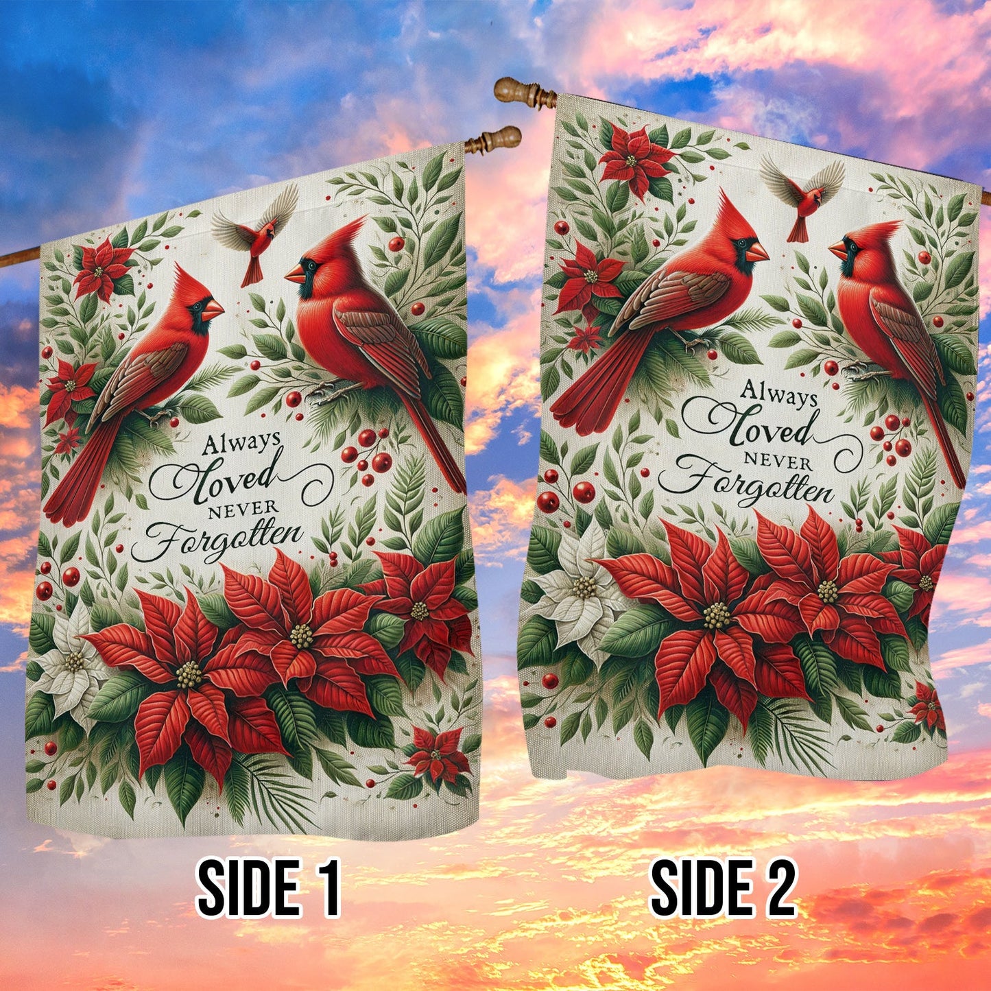 Always Loved Never Forgotten, Cardinal Memorial Garden Flag & House Flag Gift, Loving Memory Outdoor Decoration Gift