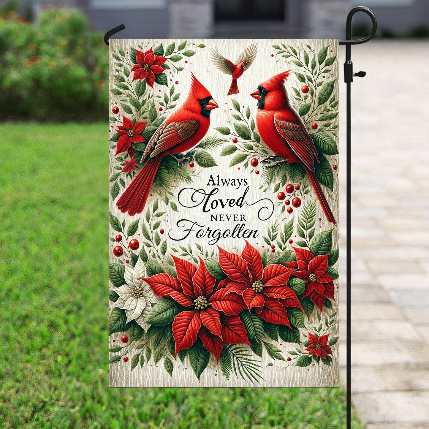 Always Loved Never Forgotten, Cardinal Memorial Garden Flag & House Flag Gift, Loving Memory Outdoor Decoration Gift