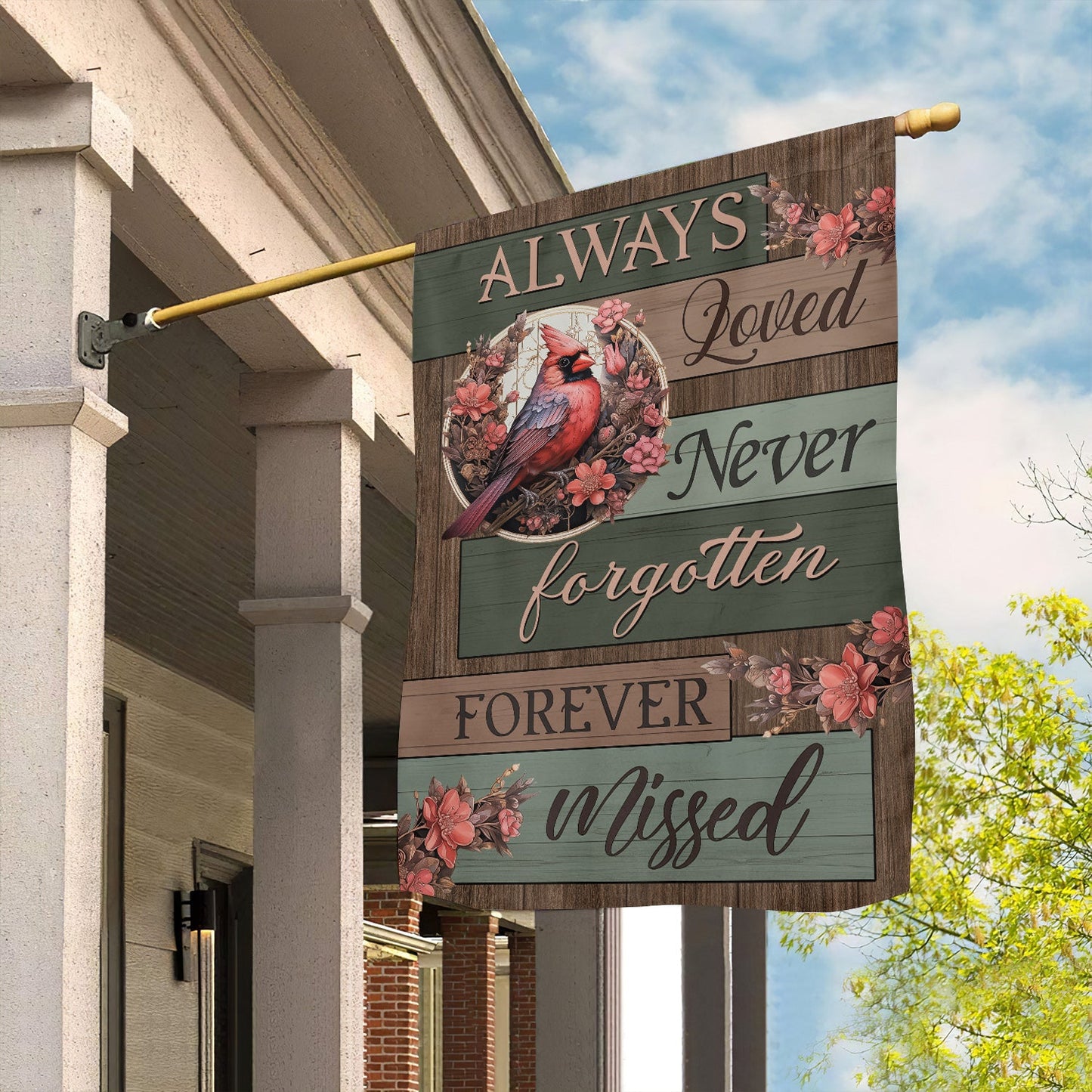Always Loved Forgotten Missed, Cardinal Memorial Garden Flag & House Flag Gift, Loving Memory Outdoor Decoration Gift