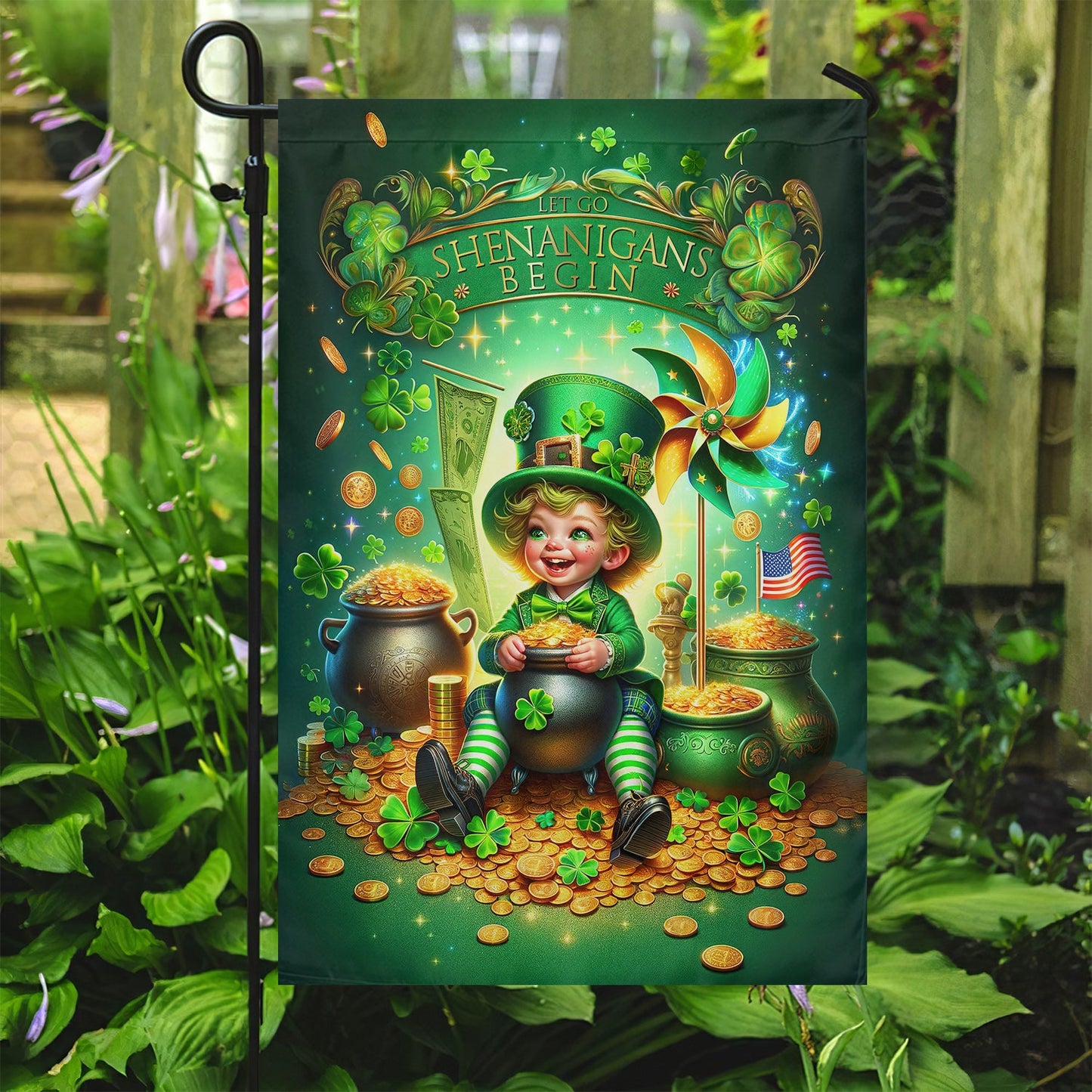 Gold Coins And Leprechaun, St Patrick's Day Garden Flag & House Flag Gift, St Patricks Day Irish Outdoor Decoration