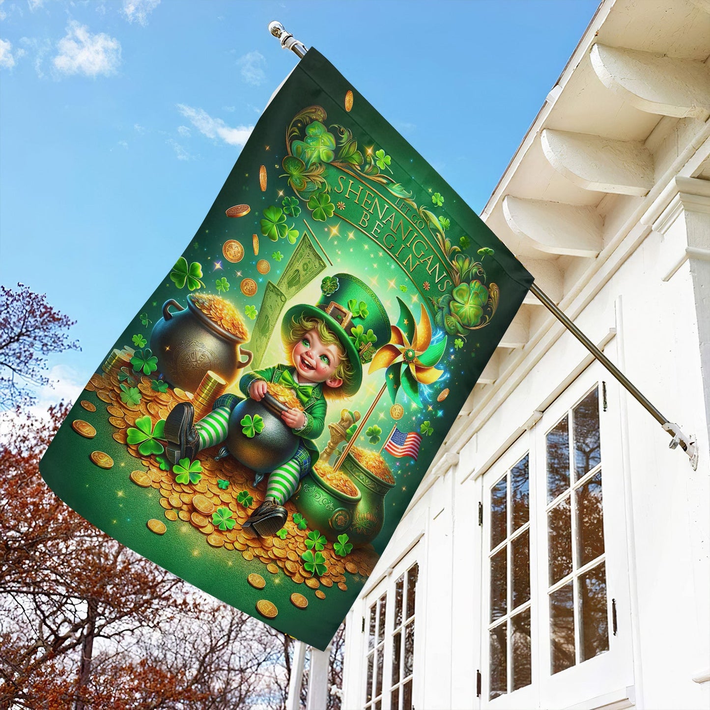 Gold Coins And Leprechaun, St Patrick's Day Garden Flag & House Flag Gift, St Patricks Day Irish Outdoor Decoration