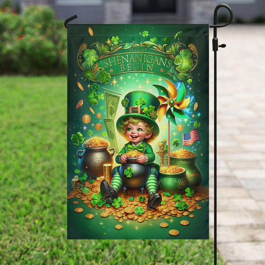 Gold Coins And Leprechaun, St Patrick's Day Garden Flag & House Flag Gift, St Patricks Day Irish Outdoor Decoration