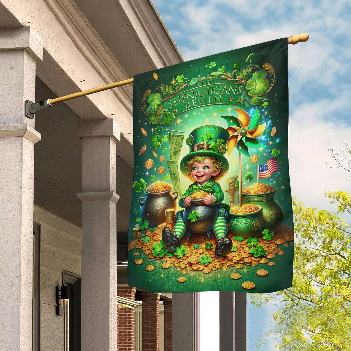 Gold Coins And Leprechaun, St Patrick's Day Garden Flag & House Flag Gift, St Patricks Day Irish Outdoor Decoration