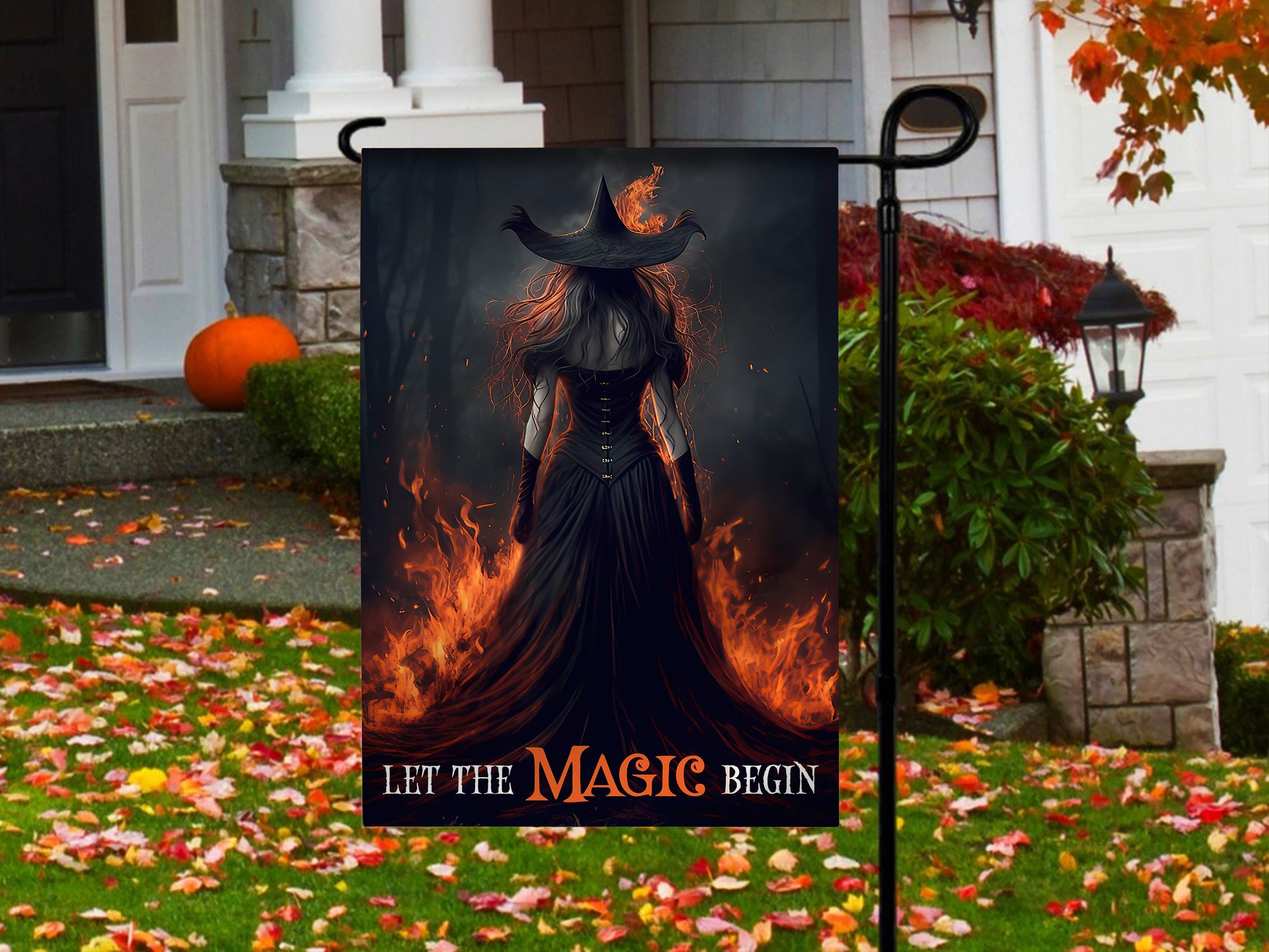 Halloween Witch Flag, Let The Magic Begin Fire Witch In Rage Dark, Fla –  Famhose