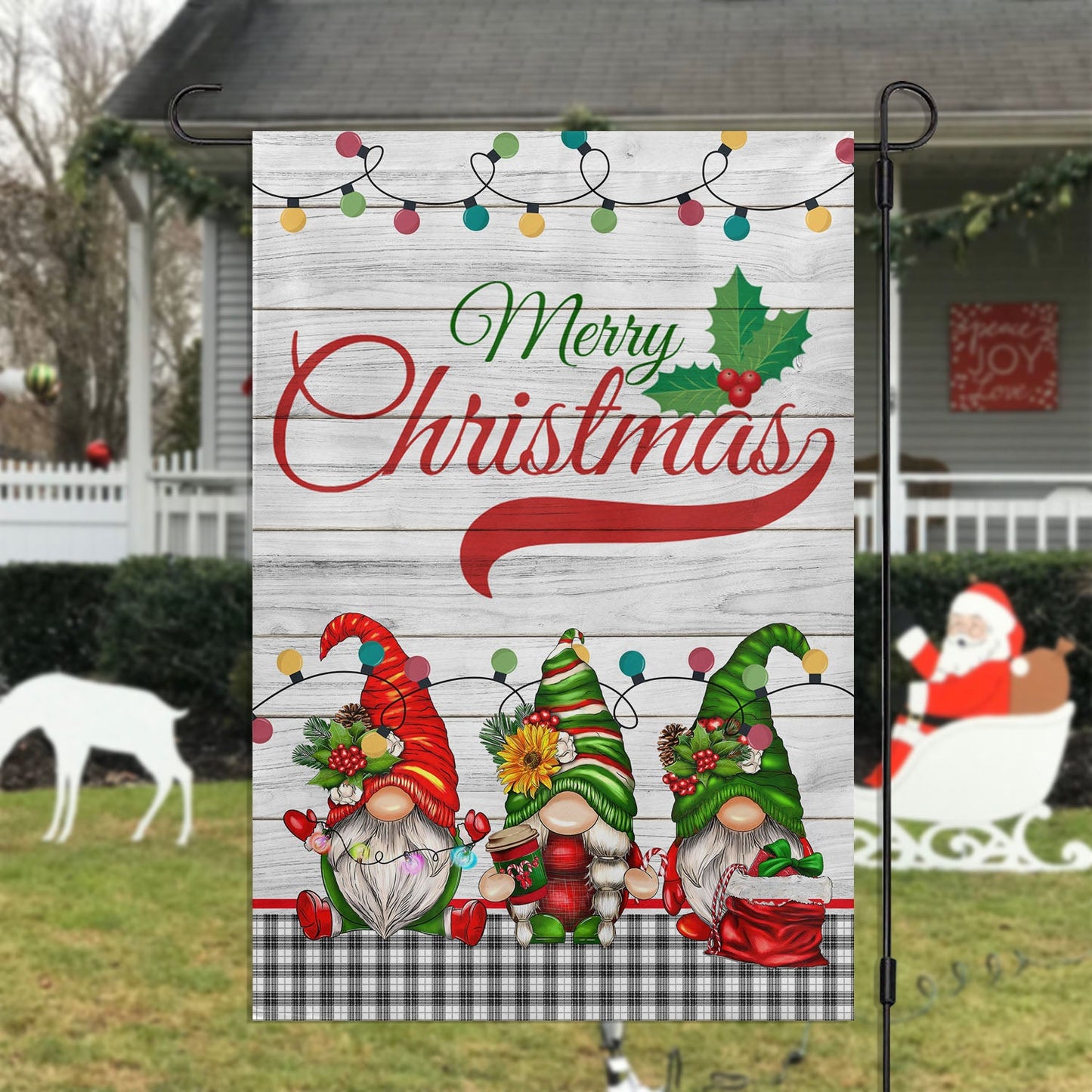 Gnomes' Holiday Cheer, Gnomes Xmas Brighten Garden Flag & House Flag, Christmas Flag Gift For Gnome Lovers