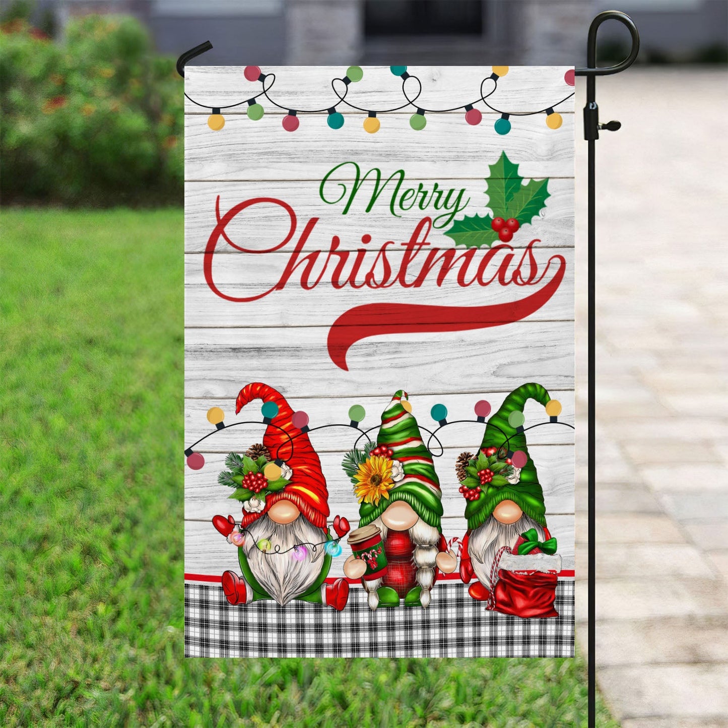 Gnomes' Holiday Cheer, Gnomes Xmas Brighten Garden Flag & House Flag, Christmas Flag Gift For Gnome Lovers