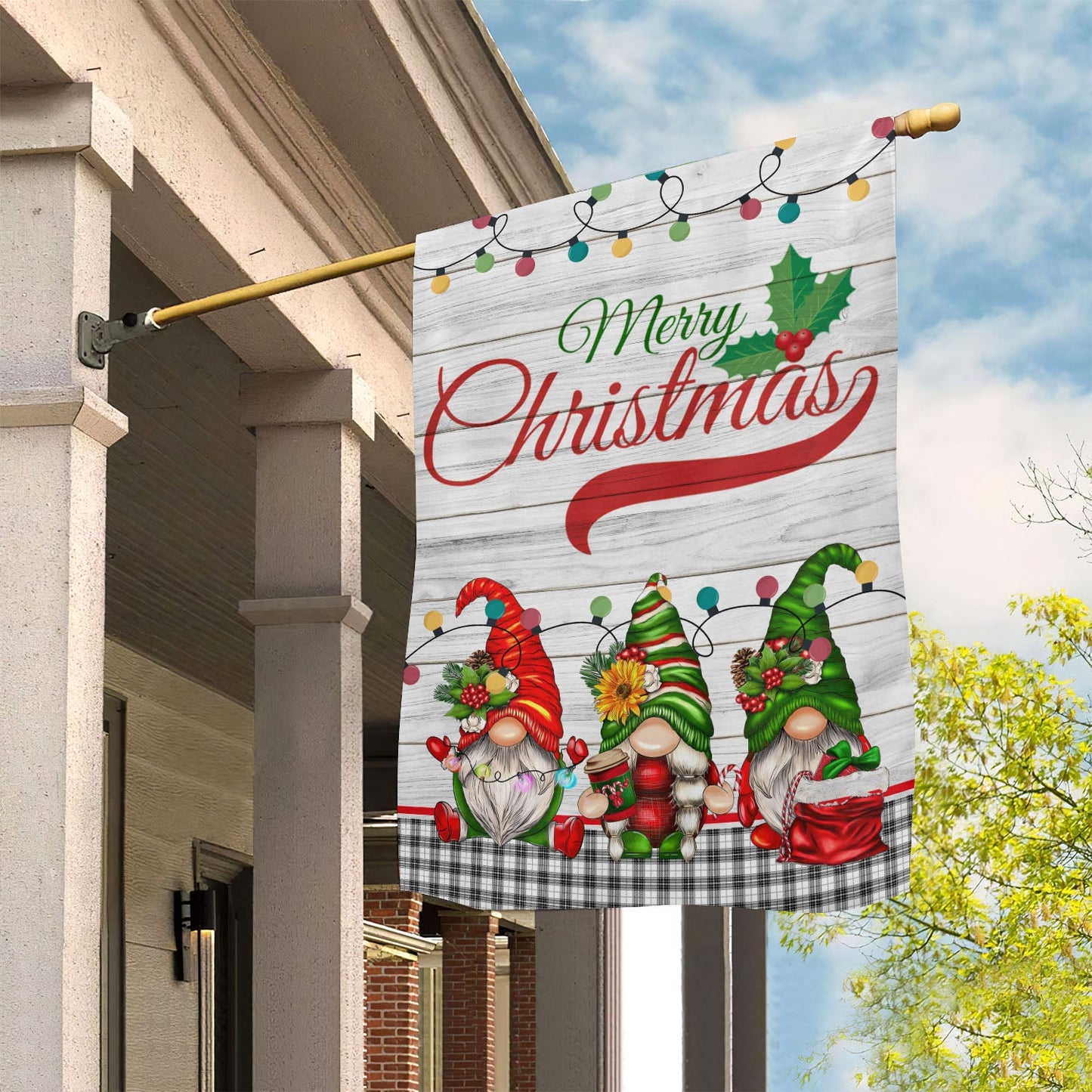 Gnomes' Holiday Cheer, Gnomes Xmas Brighten Garden Flag & House Flag, Christmas Flag Gift For Gnome Lovers