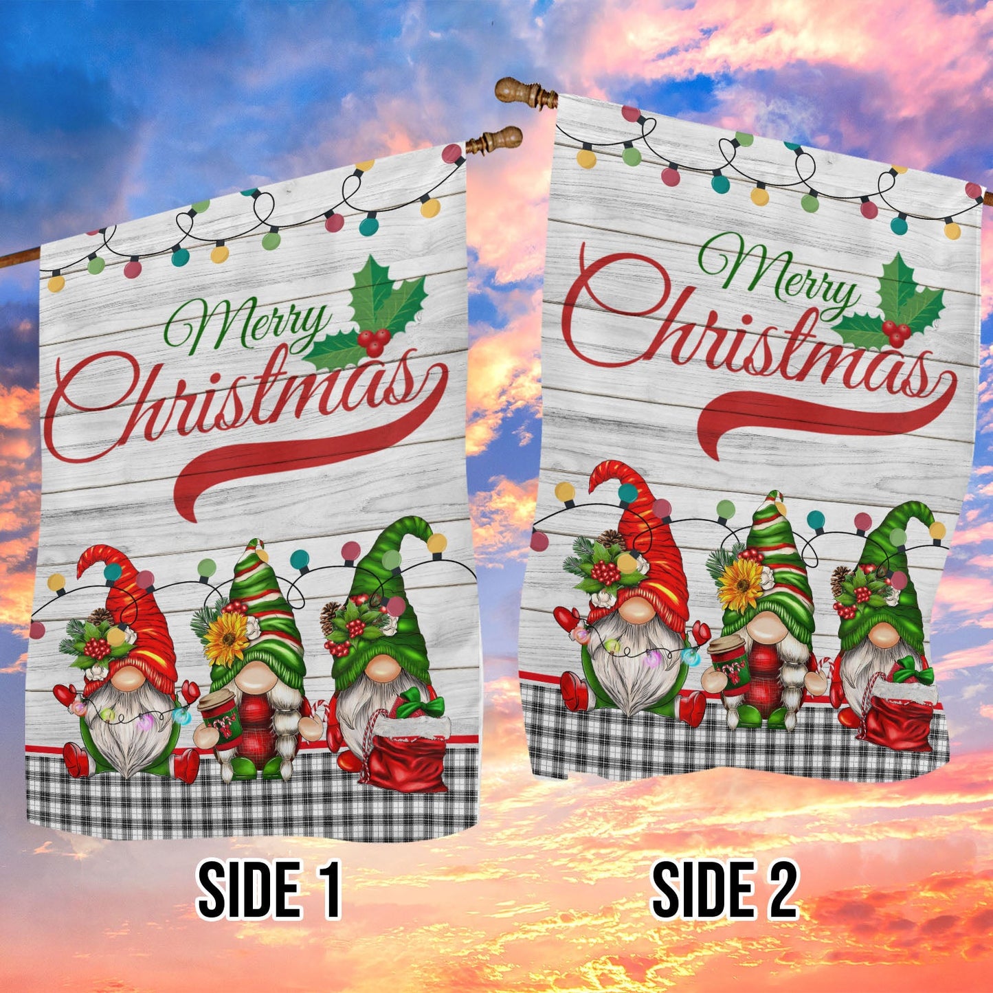 Gnomes' Holiday Cheer, Gnomes Xmas Brighten Garden Flag & House Flag, Christmas Flag Gift For Gnome Lovers