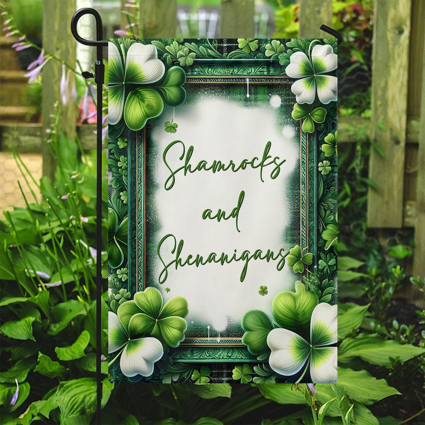 Shamrocks And Shenanigans, St Patrick's Day Garden Flag & House Flag Gift, St Patricks Day Irish Outdoor Decoration
