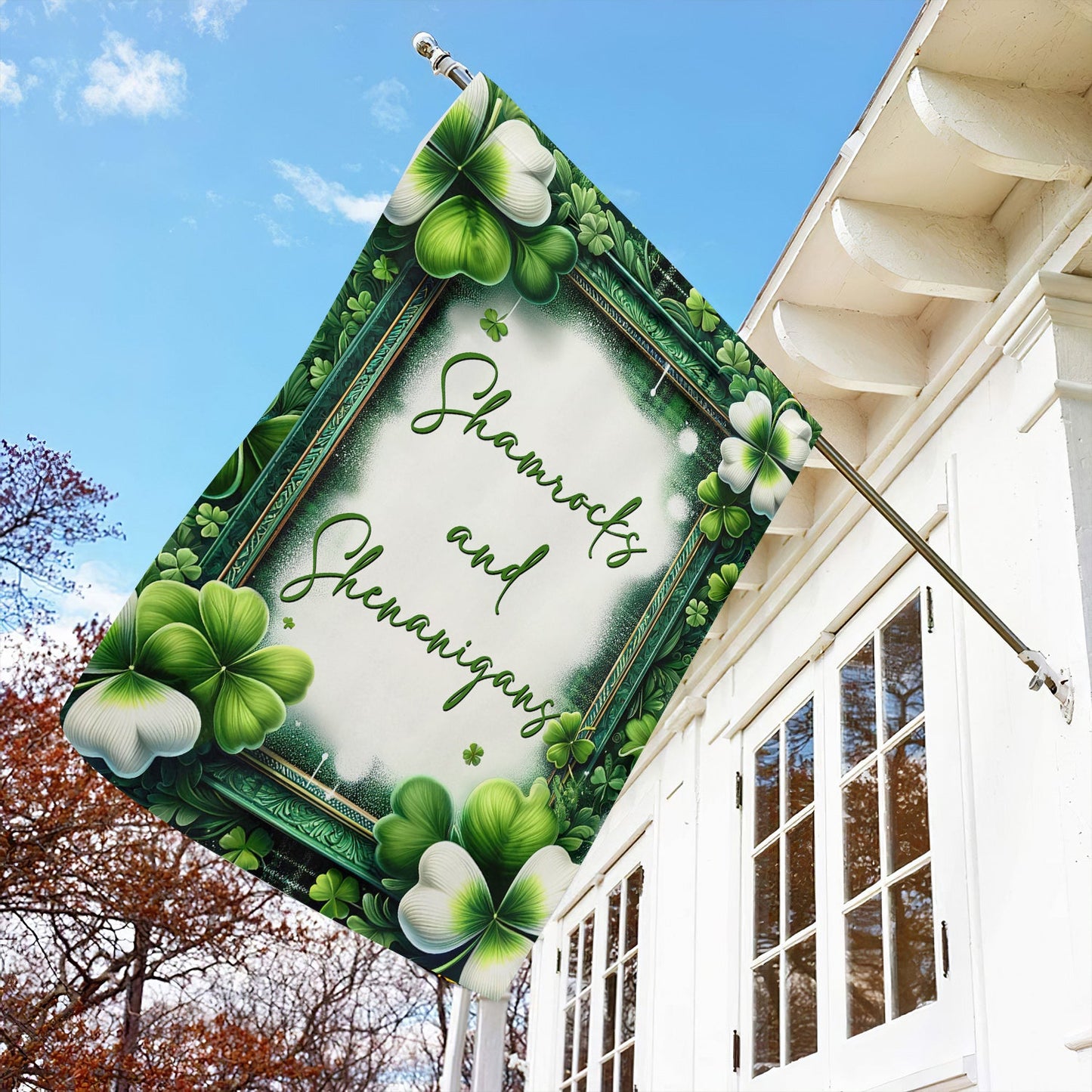 Shamrocks And Shenanigans, St Patrick's Day Garden Flag & House Flag Gift, St Patricks Day Irish Outdoor Decoration