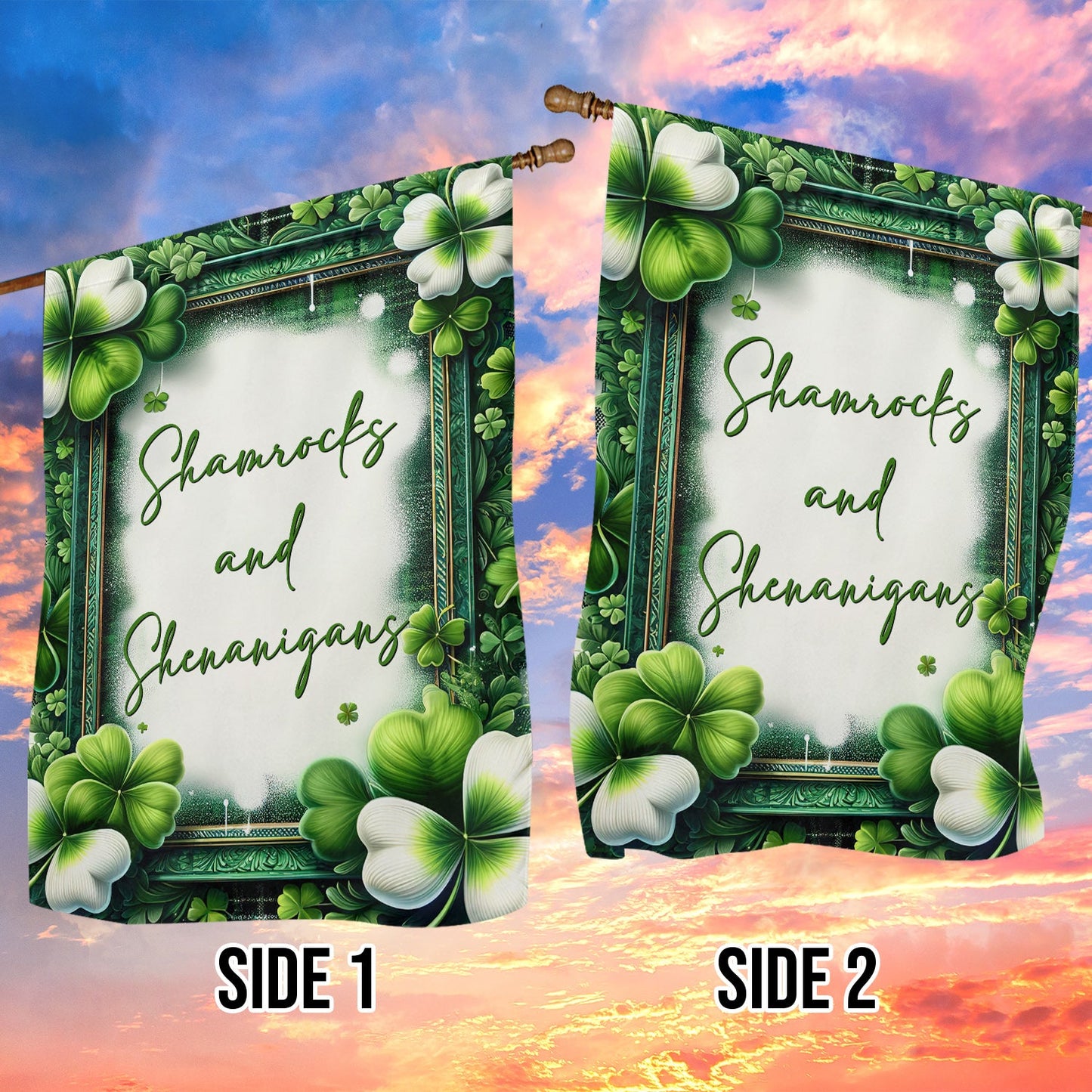 Shamrocks And Shenanigans, St Patrick's Day Garden Flag & House Flag Gift, St Patricks Day Irish Outdoor Decoration