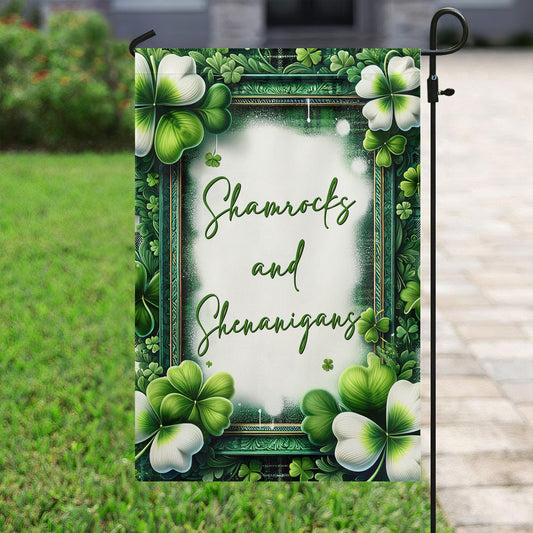 Shamrocks And Shenanigans, St Patrick's Day Garden Flag & House Flag Gift, St Patricks Day Irish Outdoor Decoration