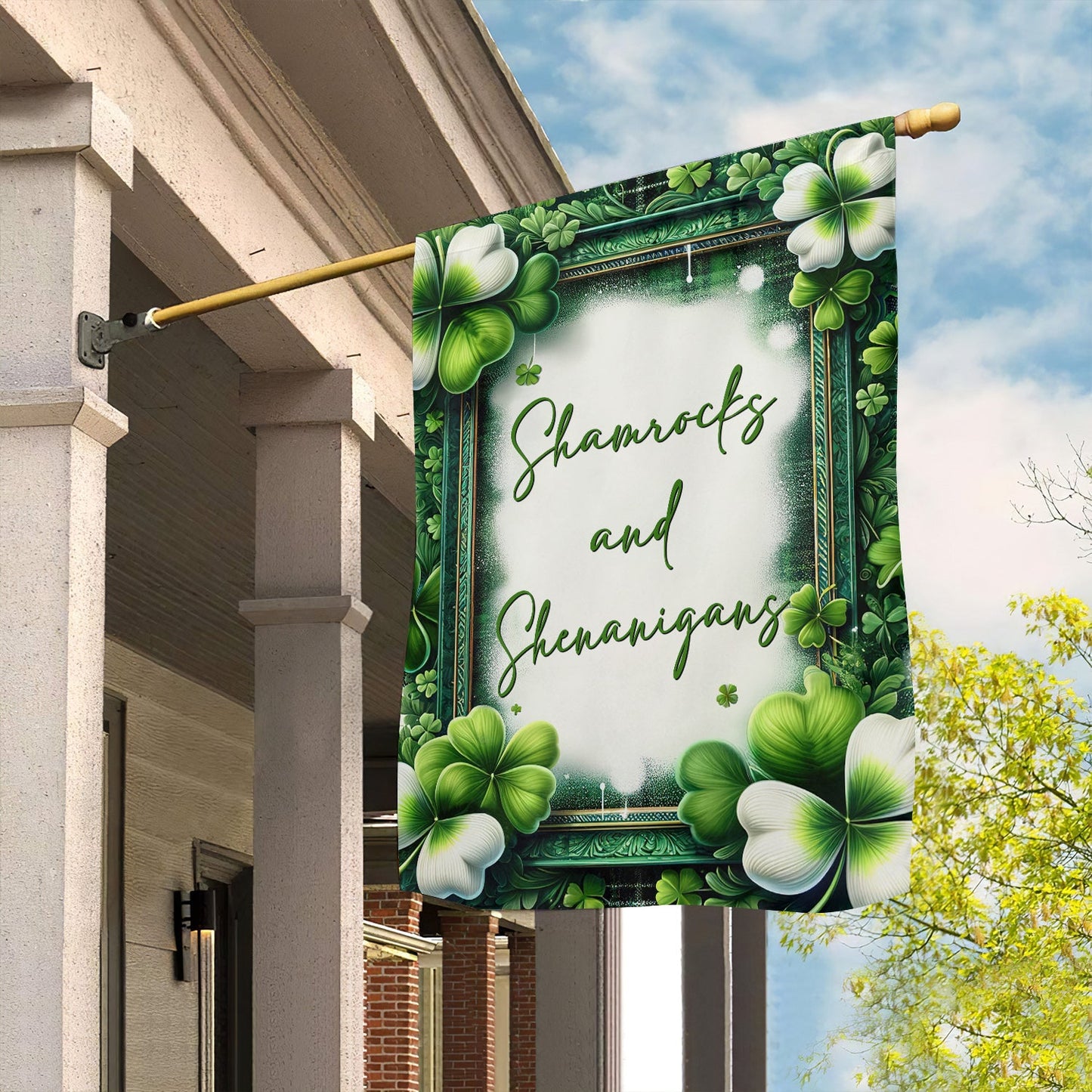 Shamrocks And Shenanigans, St Patrick's Day Garden Flag & House Flag Gift, St Patricks Day Irish Outdoor Decoration