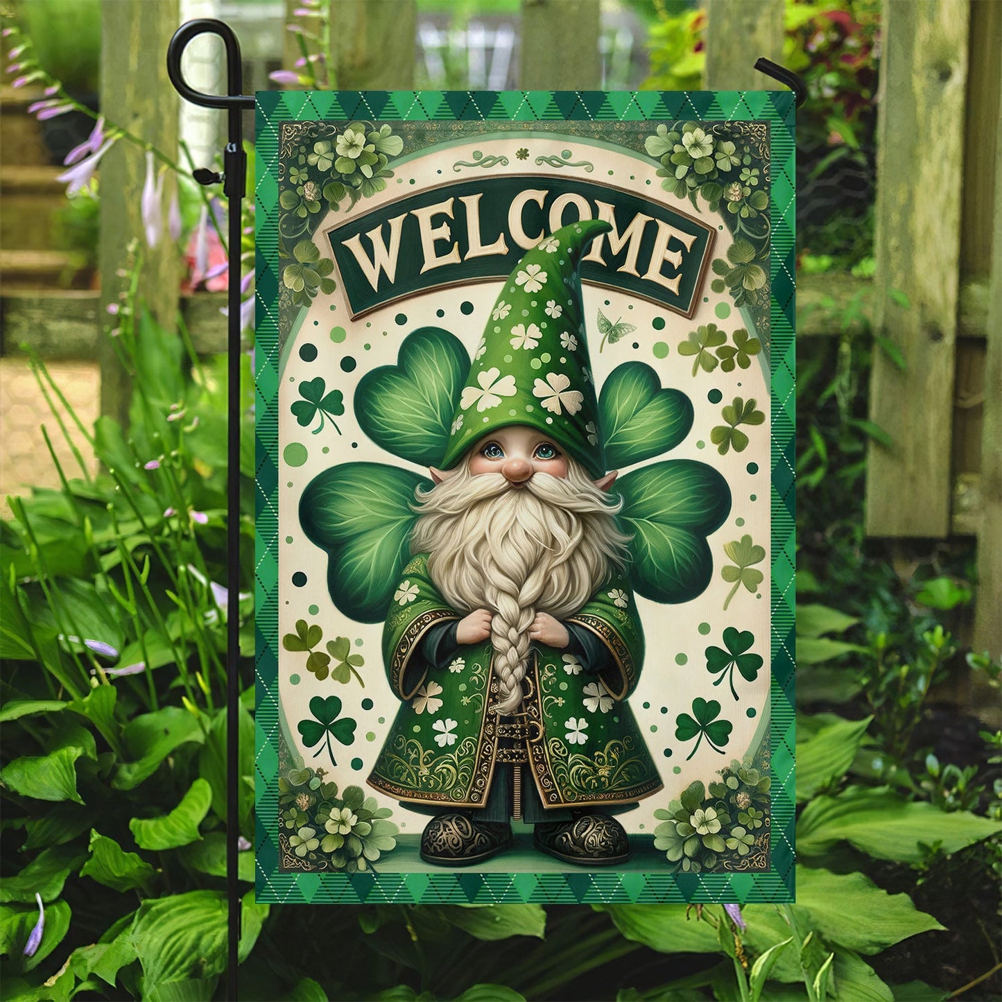 Gnome Lucky, St Patrick's Day Garden Flag & House Flag Gift, St Patricks Day Irish Outdoor Decoration