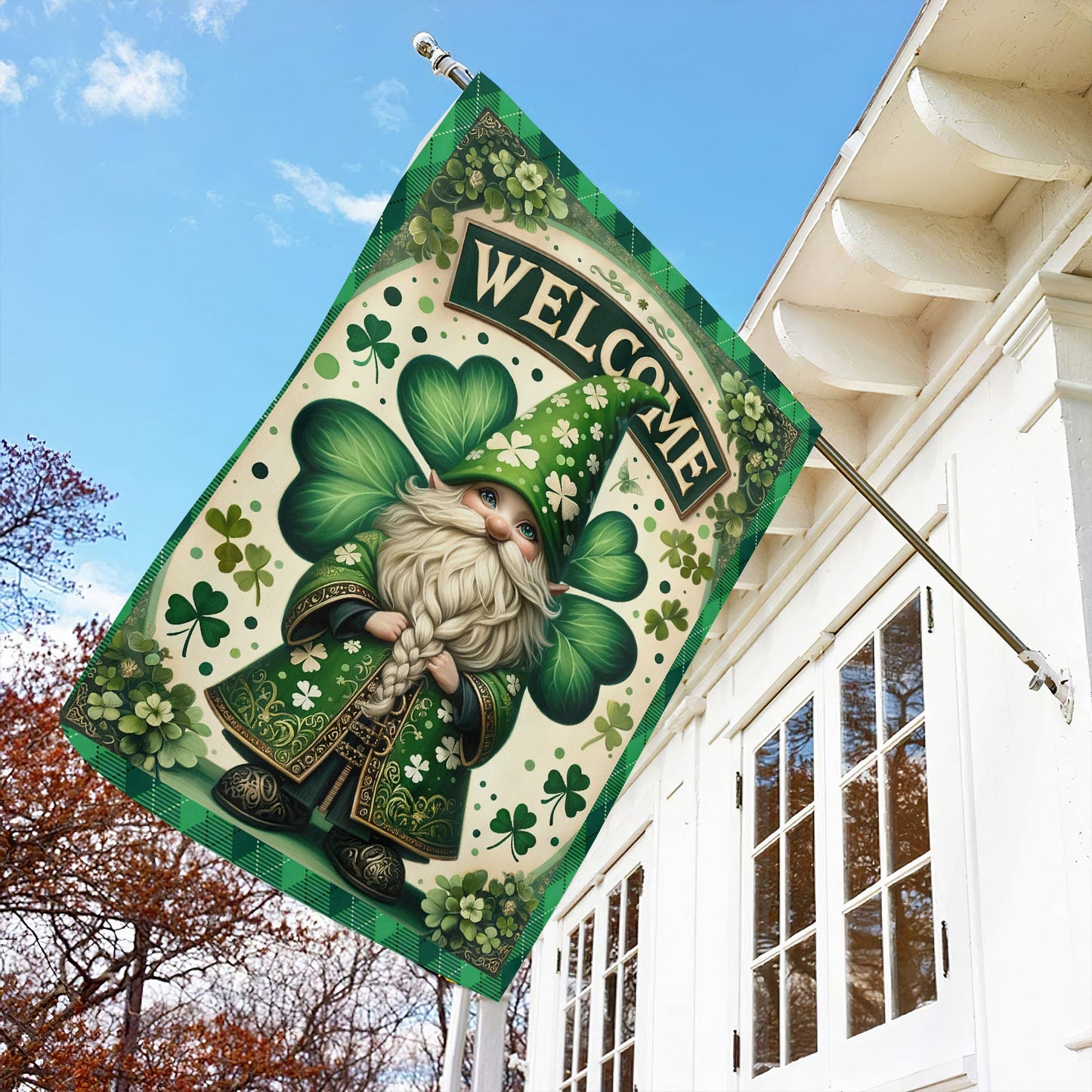 Gnome Lucky, St Patrick's Day Garden Flag & House Flag Gift, St Patricks Day Irish Outdoor Decoration