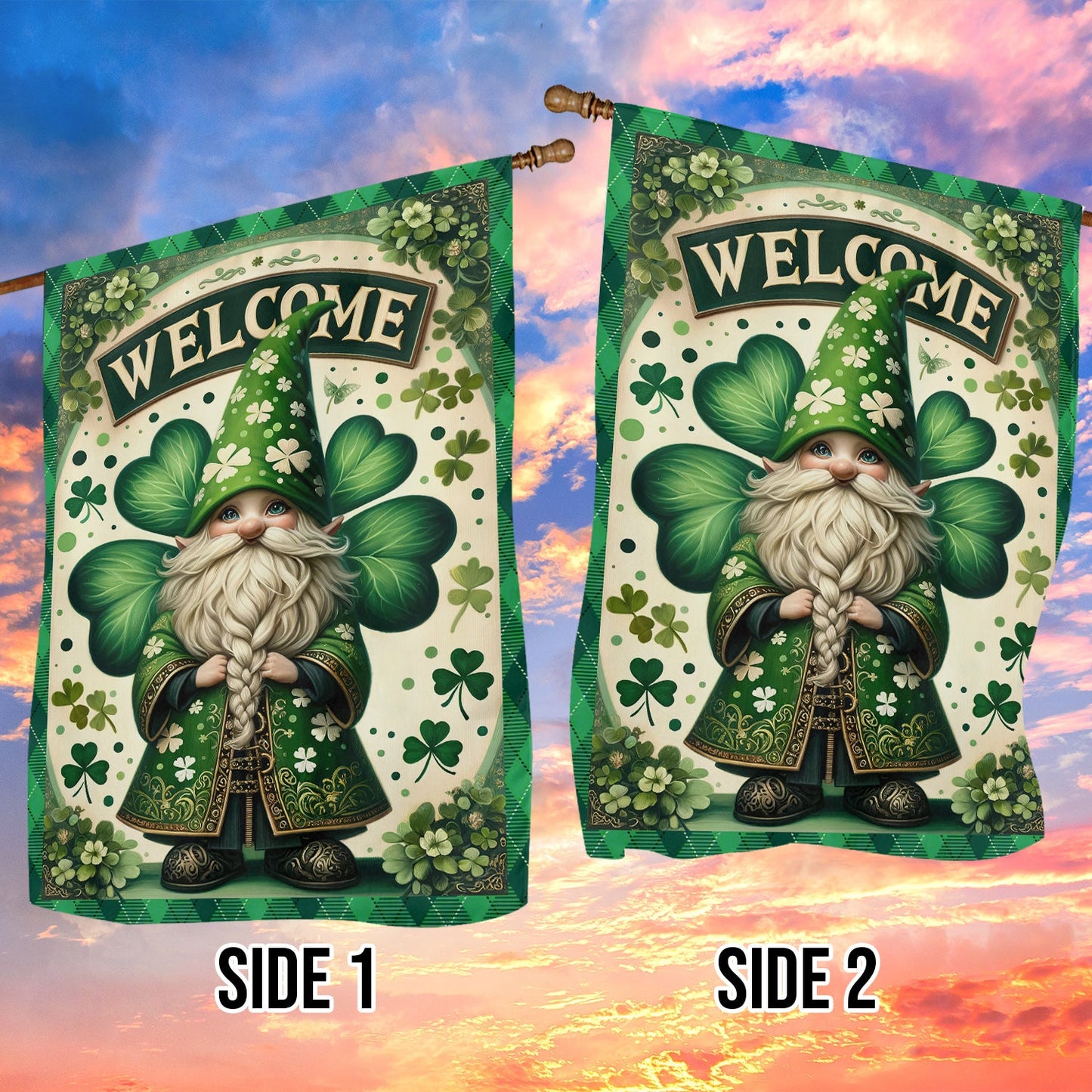 Gnome Lucky, St Patrick's Day Garden Flag & House Flag Gift, St Patricks Day Irish Outdoor Decoration