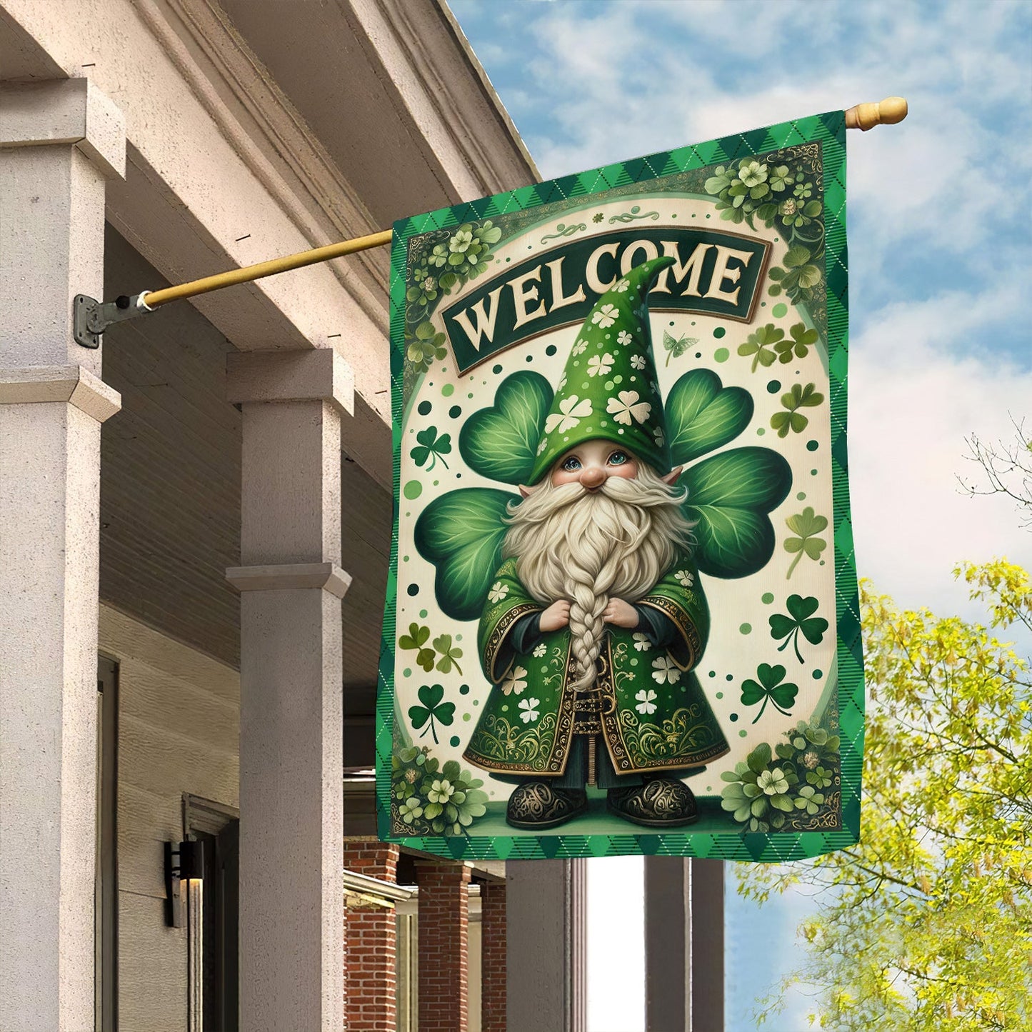 Gnome Lucky, St Patrick's Day Garden Flag & House Flag Gift, St Patricks Day Irish Outdoor Decoration