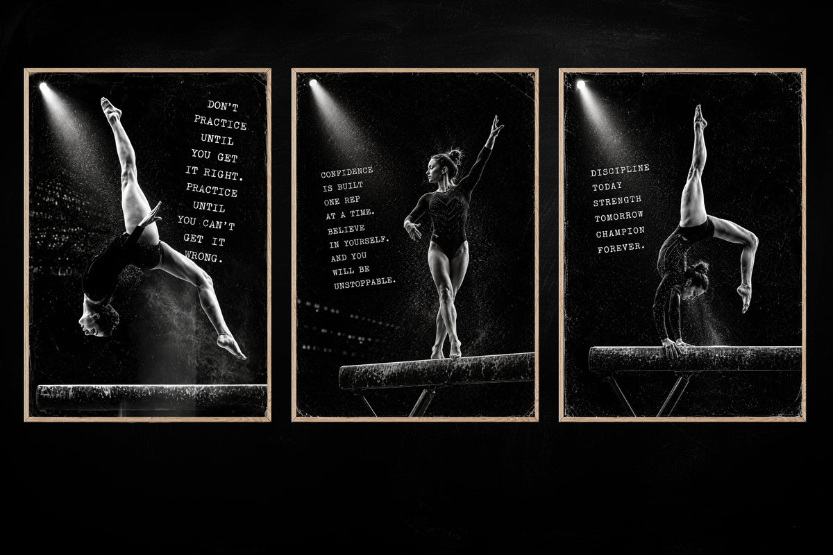 Set Of 3 Gymnastics Canvas Painting, Built One Rep At A Time Sport Wall Art Decor, Poster Gift For Gymnastics Lover