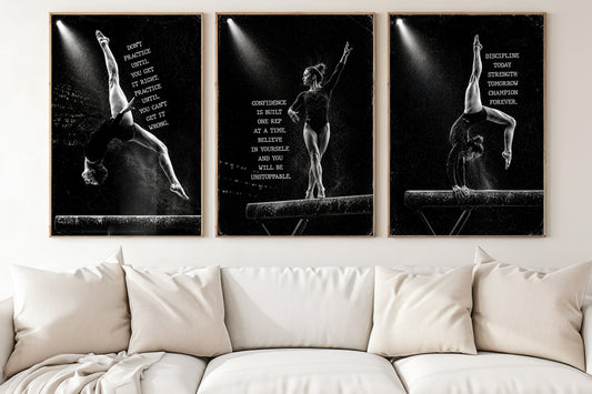 Set Of 3 Gymnastics Canvas Painting, Built One Rep At A Time Sport Wall Art Decor, Poster Gift For Gymnastics Lover