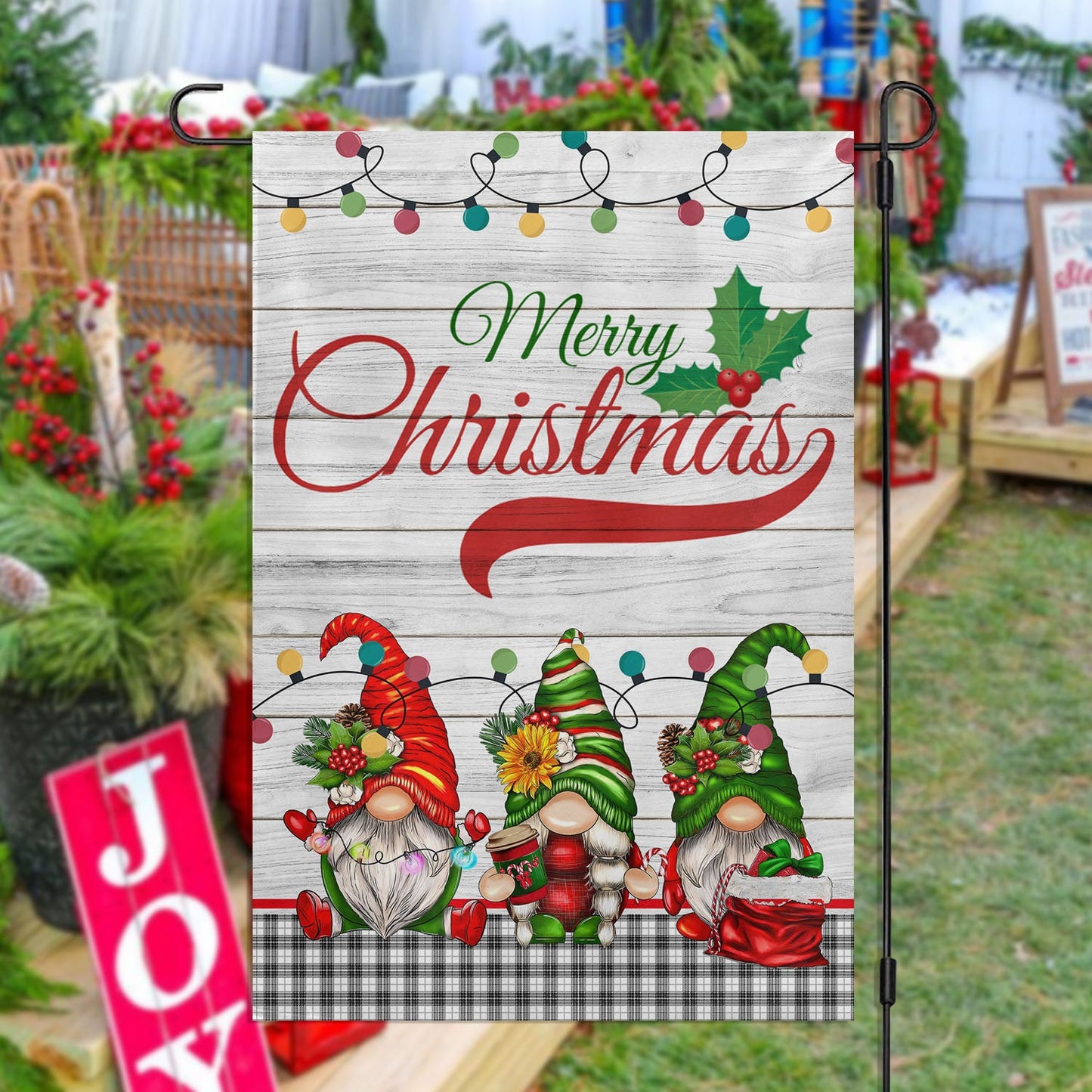 Gnomes' Holiday Cheer, Gnomes Xmas Brighten Garden Flag & House Flag, Christmas Flag Gift For Gnome Lovers