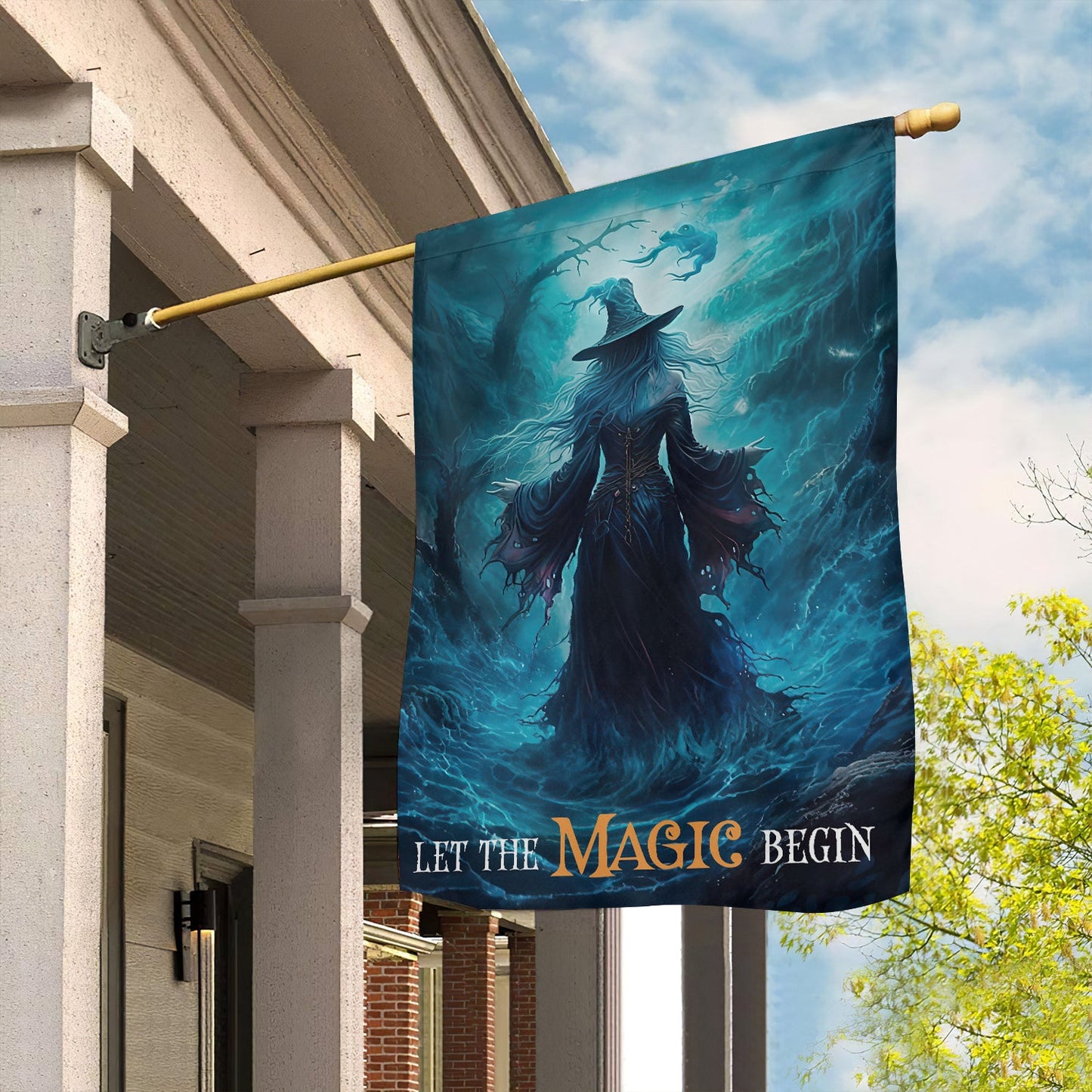 Halloween Witch Flag, Let The Magic Begin Striking Water Witch In The Storm, Flag Gift For Halloween Decor, Gift For Garden Flag