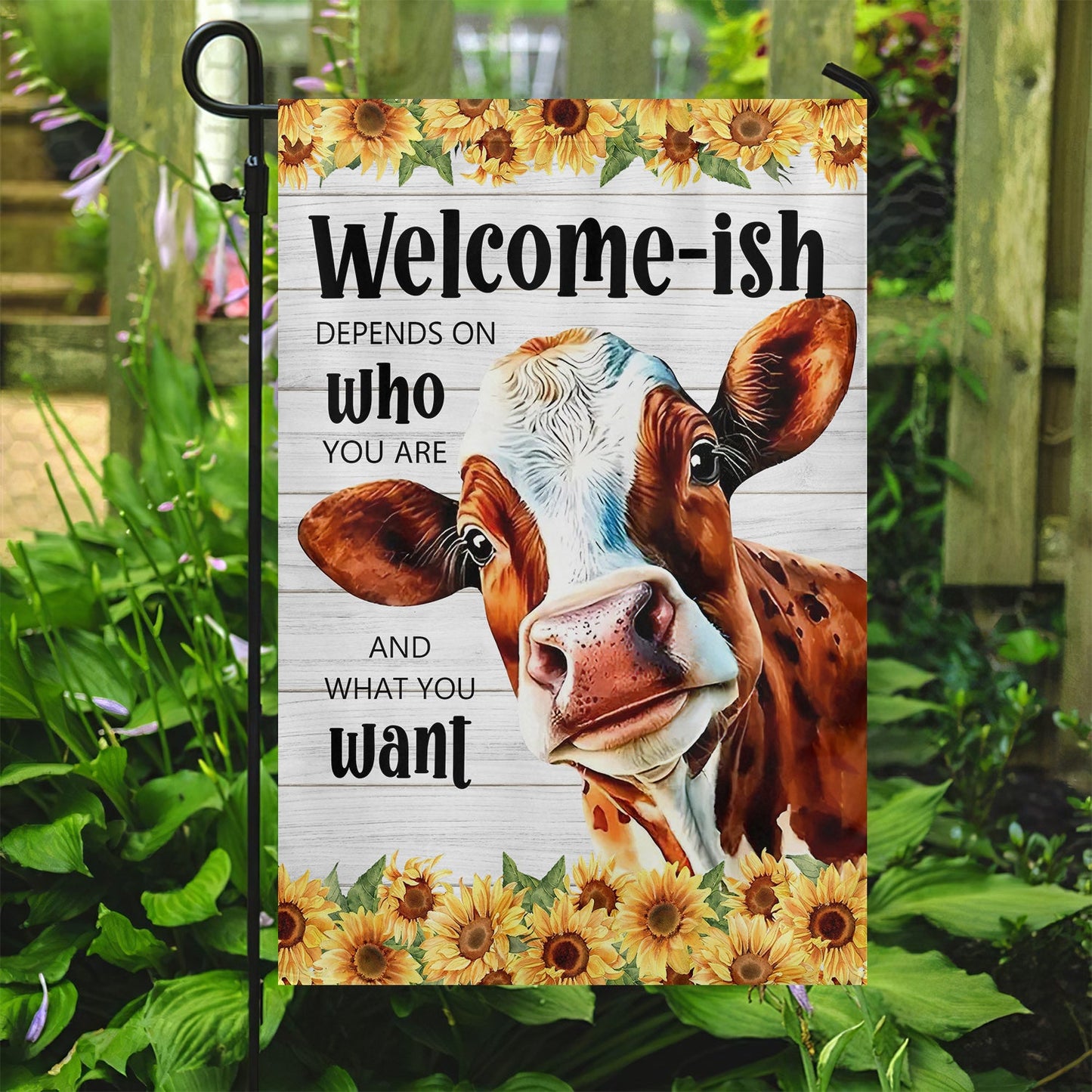 Funny Cow Flag, Welcome Ish Who You Are, Cow Garden Flag & House Flag Gift, Outdoor Decoration Gift For Cow Lovers