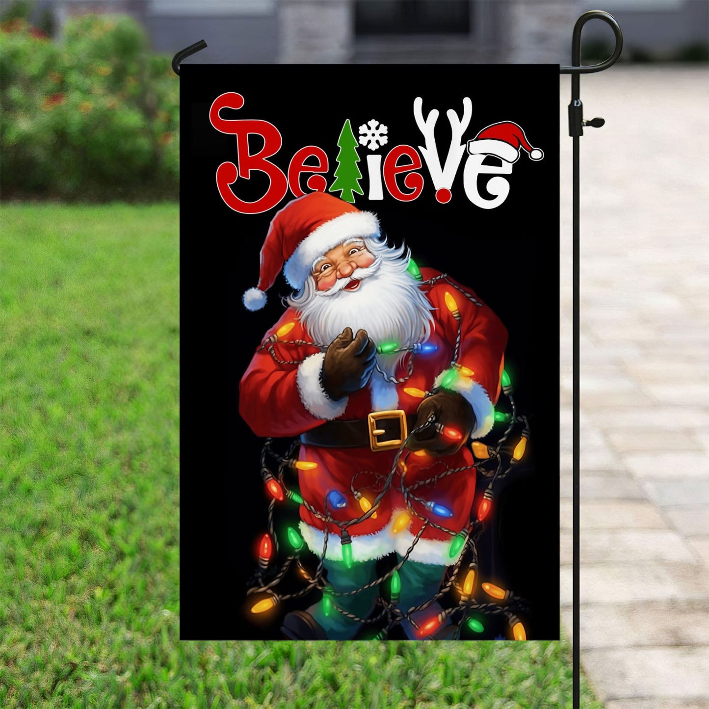 Believe In The Glow Of Christmas, Santa Claus Xmas Garden Flag & House Flag, Christmas Flag Gift For Santa Claus Lovers