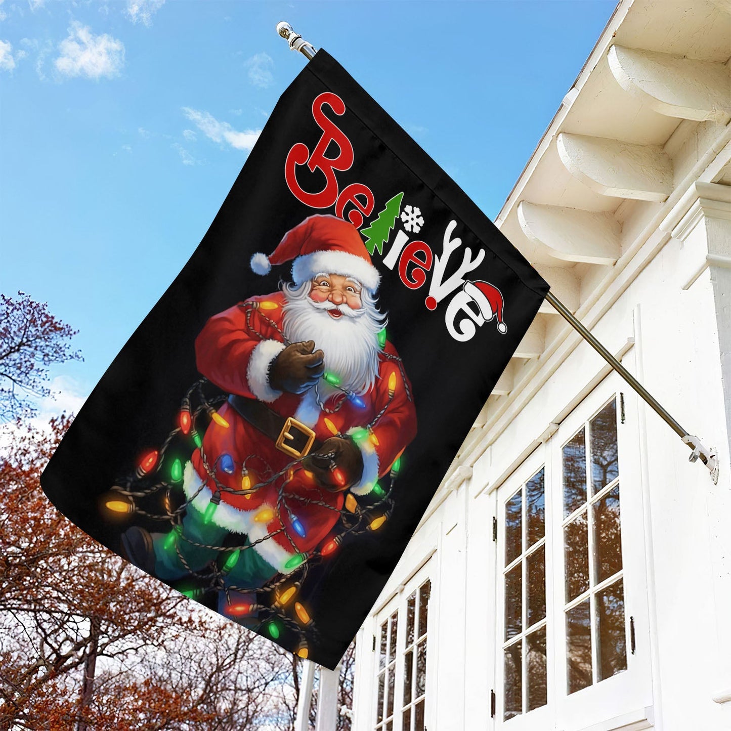 Believe In The Glow Of Christmas, Santa Claus Xmas Garden Flag & House Flag, Christmas Flag Gift For Santa Claus Lovers