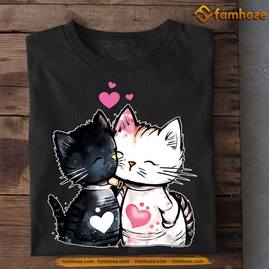 Romantic Valentine's Day Cat T-shirt, Cat Kissing, Valentines Gift For Cat Lovers Cat Owners, Cat Tees