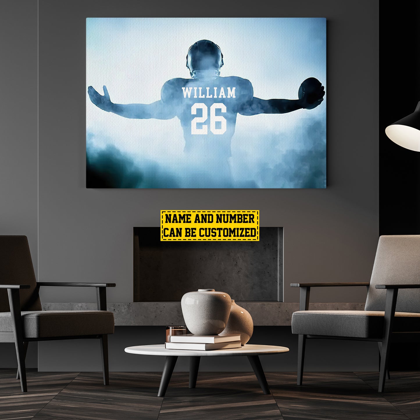 Champion's Silhouette, Personalized Motivational Football Boy Canvas Painting, Inspirational Quotes Wall Art Decor, Poster Gift For Football Lovers, Football Players