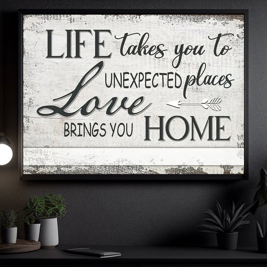 Motivational Canvas Painting, Love Brings You Home, Inspirational Quotes Wall Art Decor, Poster Gift For Your Family