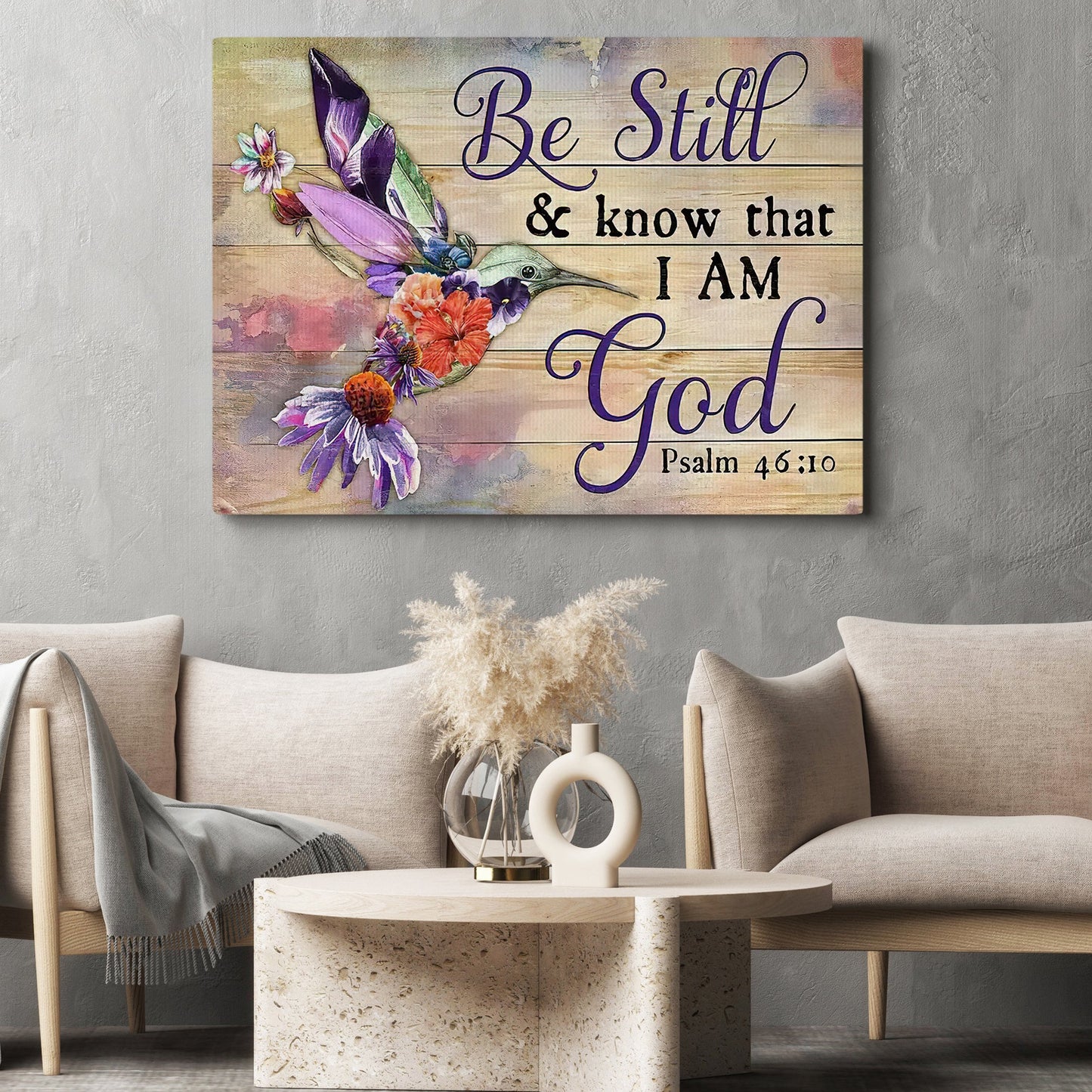 Be Still Know That I'm God, Motivational Hummingbird Canvas Painting, Christian Wall Art Decor, Poster Gift For Hummingbird Lovers