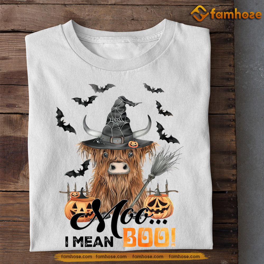 Halloween Highland Cow T-shirt, I Mean Boo, Spooky Season Gift For Cow Lovers, Farmer Tee