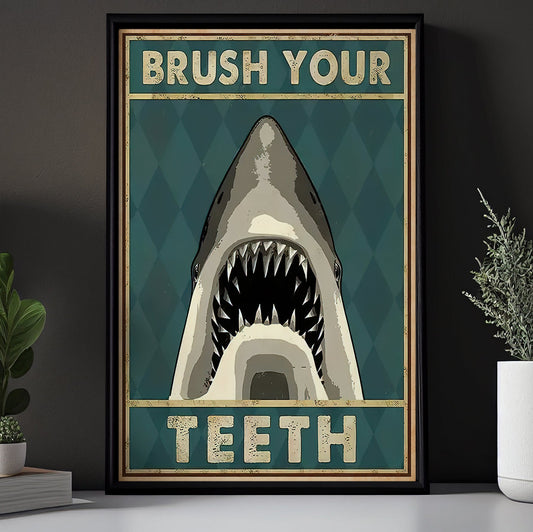 Brush Your Teeth, Funny Shark Canvas Painting, Shark Wall Art Decor, Poster Gift For Shark Lovers