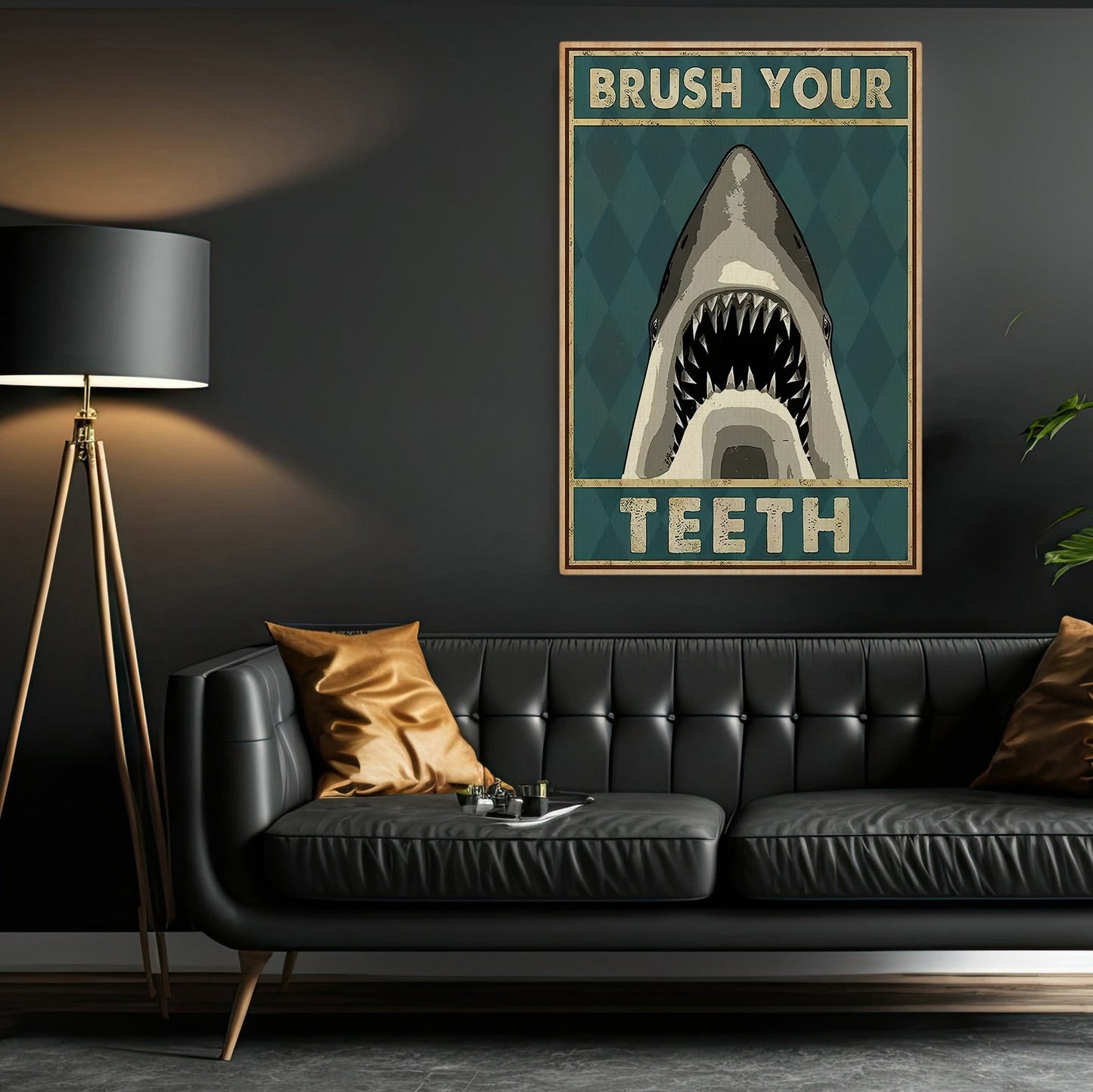 Brush Your Teeth, Funny Shark Canvas Painting, Shark Wall Art Decor, Poster Gift For Shark Lovers