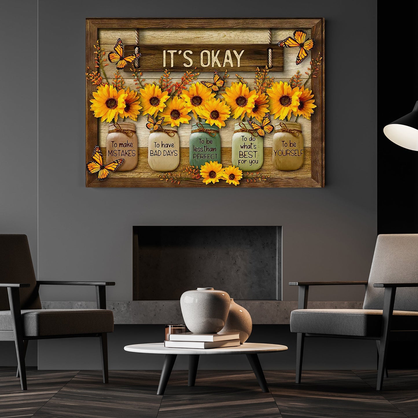 It's Okay, Motivational Flowers Canvas Painting, Inspirational Quotes Wall Art Decor, Poster Gift For Flower Lovers