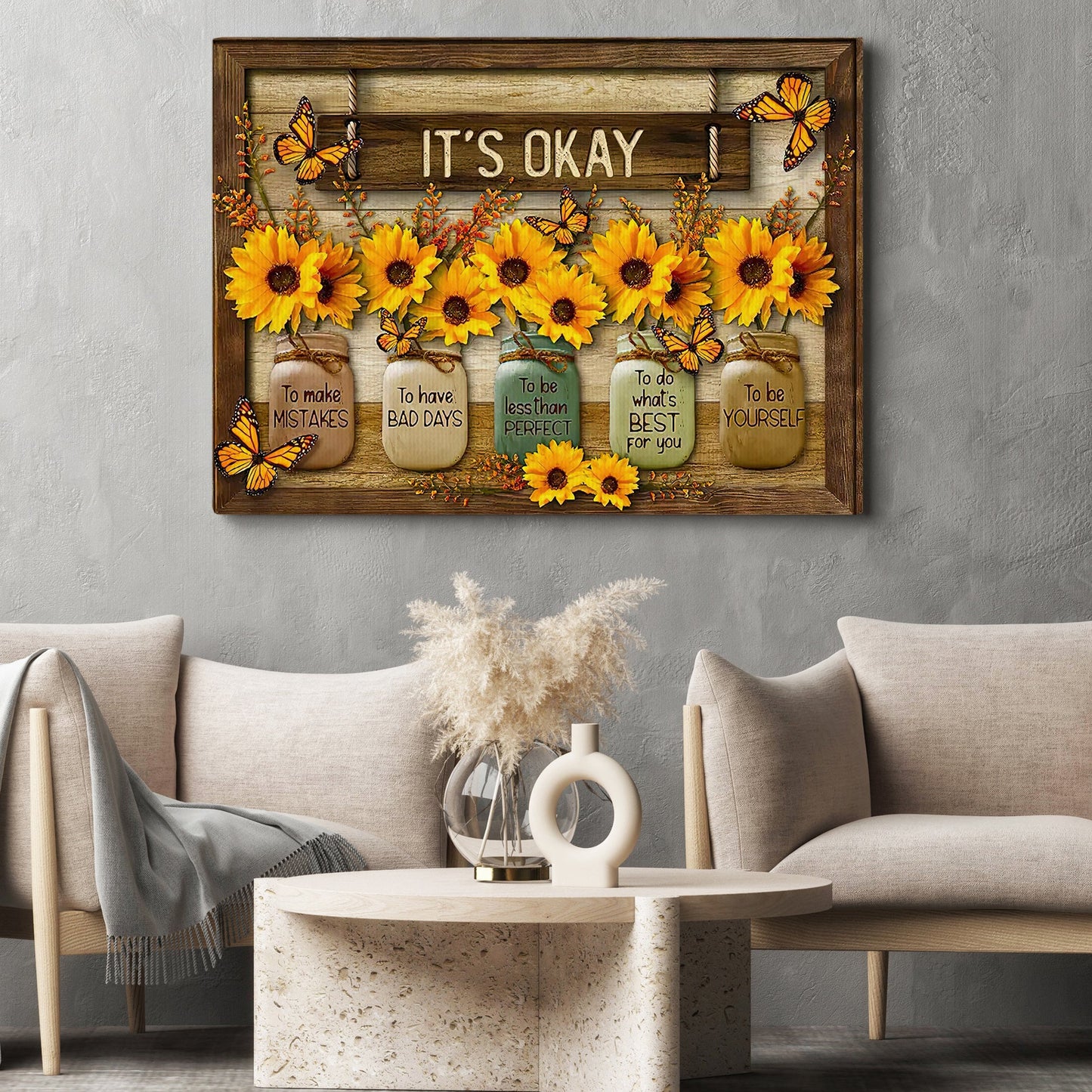 It's Okay, Motivational Flowers Canvas Painting, Inspirational Quotes Wall Art Decor, Poster Gift For Flower Lovers