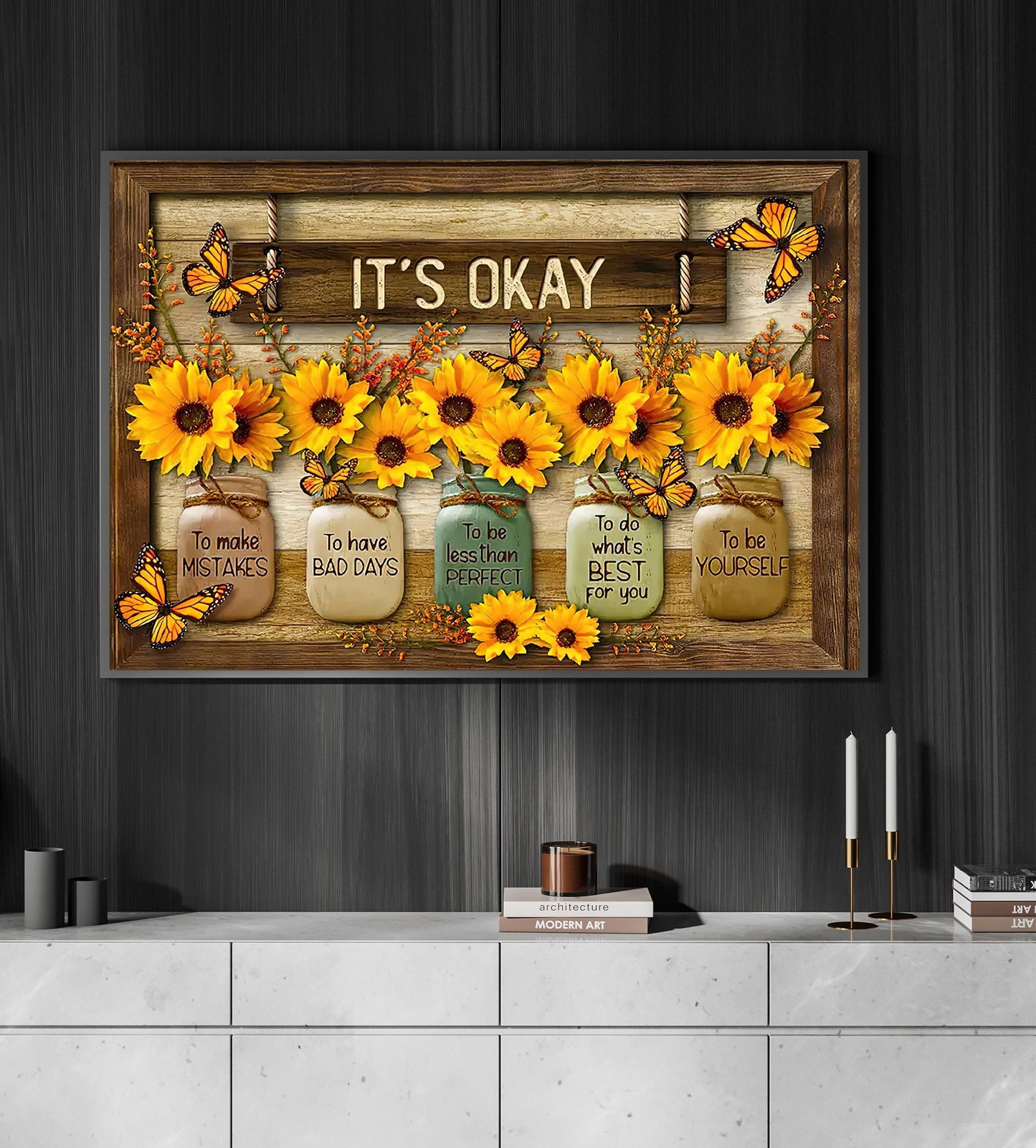 It's Okay, Motivational Flowers Canvas Painting, Inspirational Quotes Wall Art Decor, Poster Gift For Flower Lovers