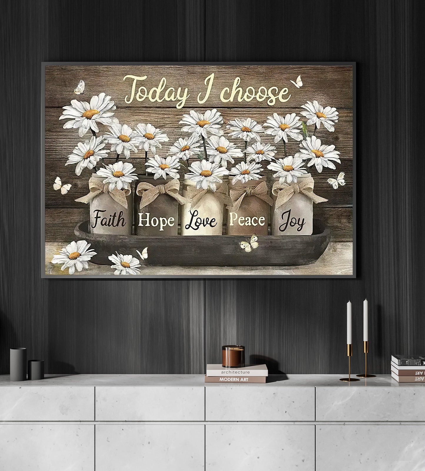 I Choose Hope Love Peace, Motivational Flowers Canvas Painting, Inspirational Quotes Wall Art Decor, Poster Gift For Flower Lovers