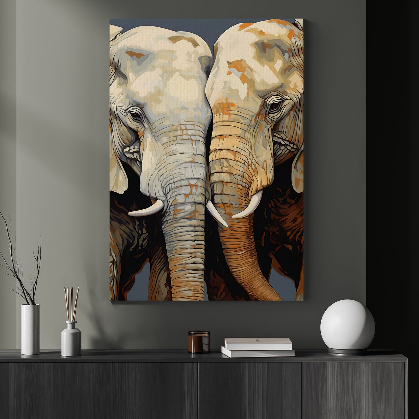 Couple Elephants Love Story, Valentine's Day Elephant Canvas Painting, Love Wall Art Decor - Valentines Poster Gift For Elephant Lovers