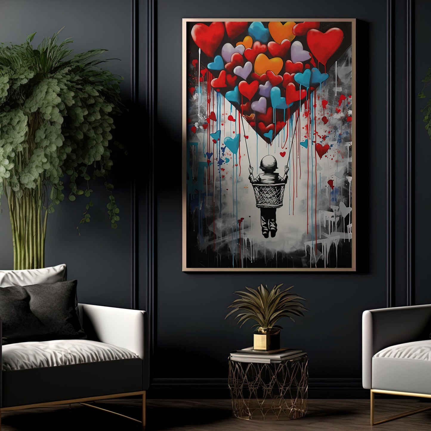  Personalized Romantic Valentine's Day – Easel Backed Tabletop  or Wall Art. Perfect for Wedding Anniversary. (17 - Heart Balloon (Banksy  Style)): Posters & Prints